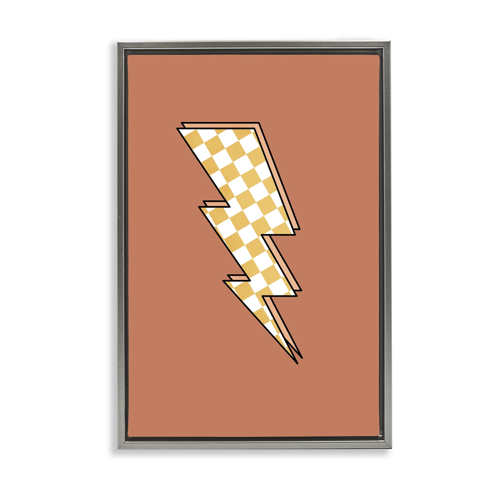 Stupell Industries Checking Lightning Bolt Abstract Painting Gray Floater Framed Art Print Wall Art, 17 x 25
