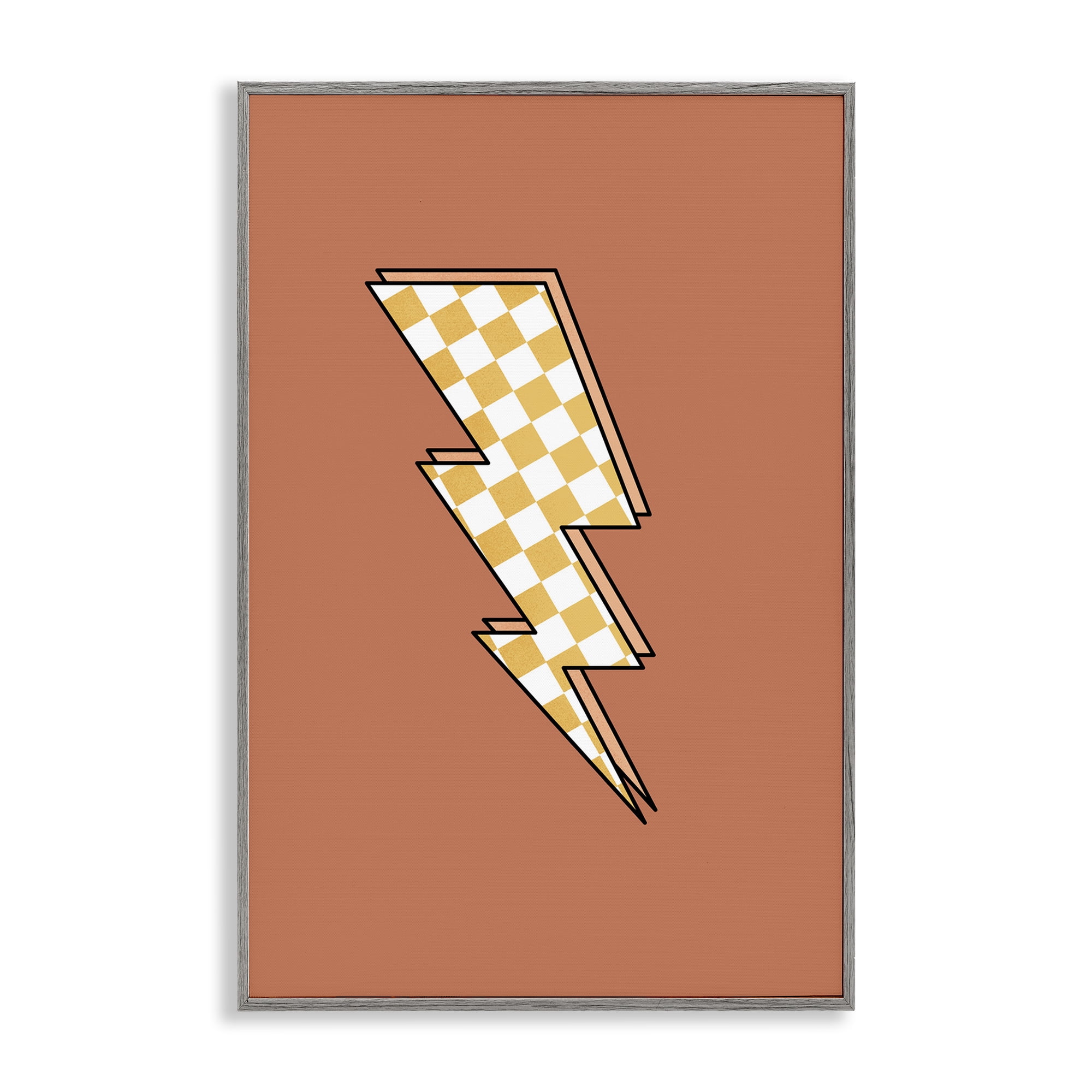 Stupell Industries Checking Lightning Bolt Abstract Painting Gray Framed Art Print Wall Art, 16 x 24