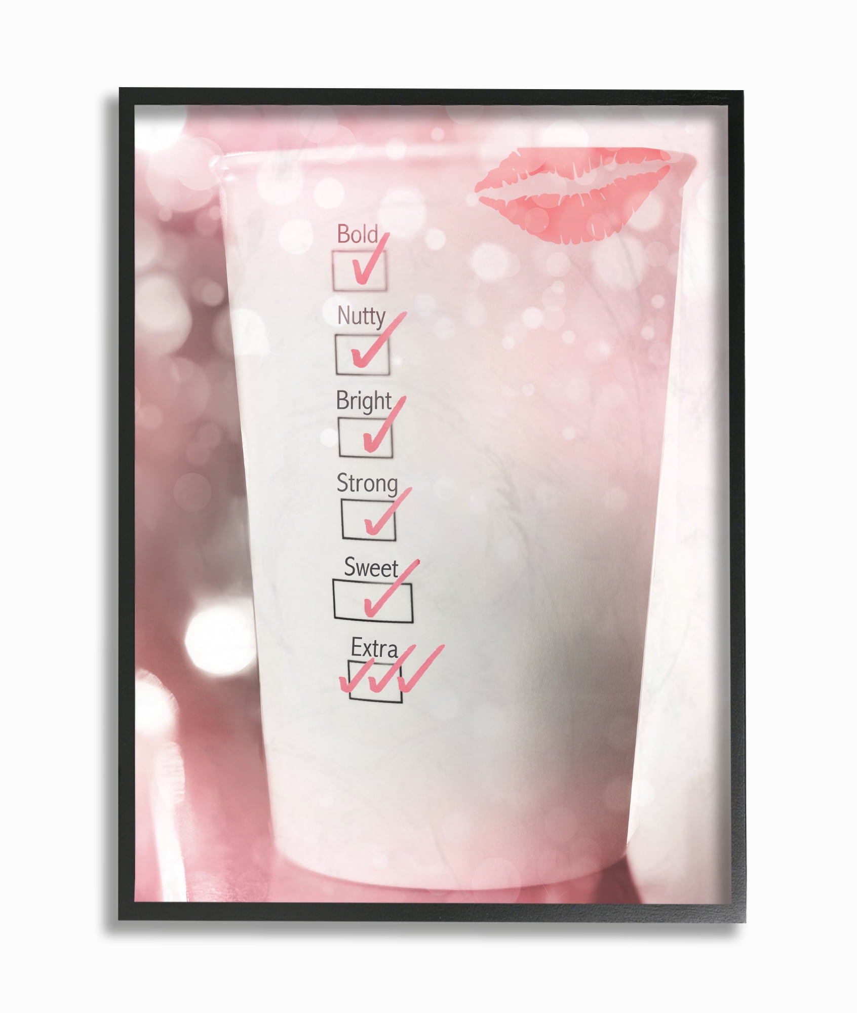 Stupell Industries Checking Off The Coffee Cup List Extra Pink Glam Novelty Painting Black Framed Art Print Wall Art, 16 x 20