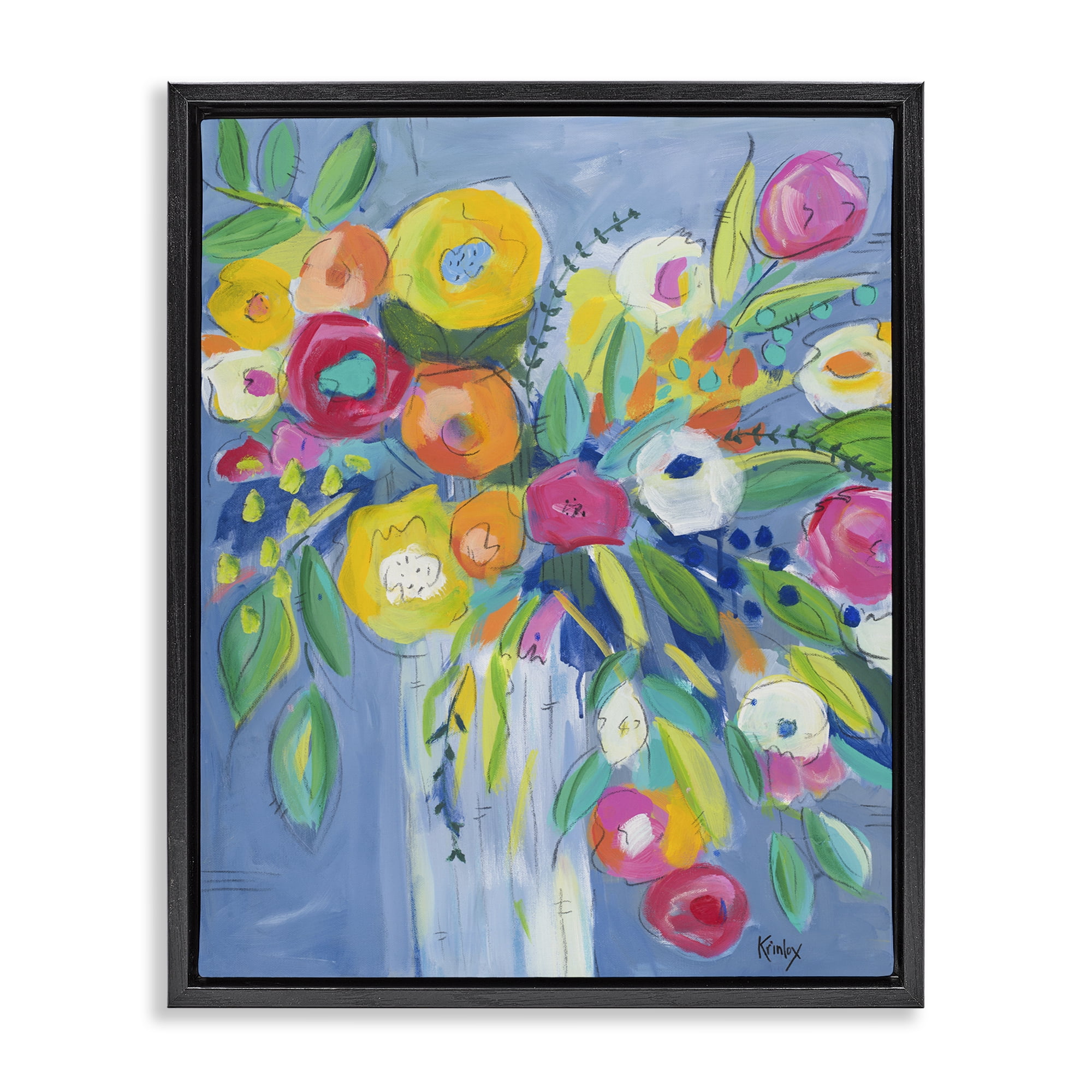 Stupell Industries Cheerful Blossom Energy Black Framed Floater Canvas Wall Art, design by Krinlox
