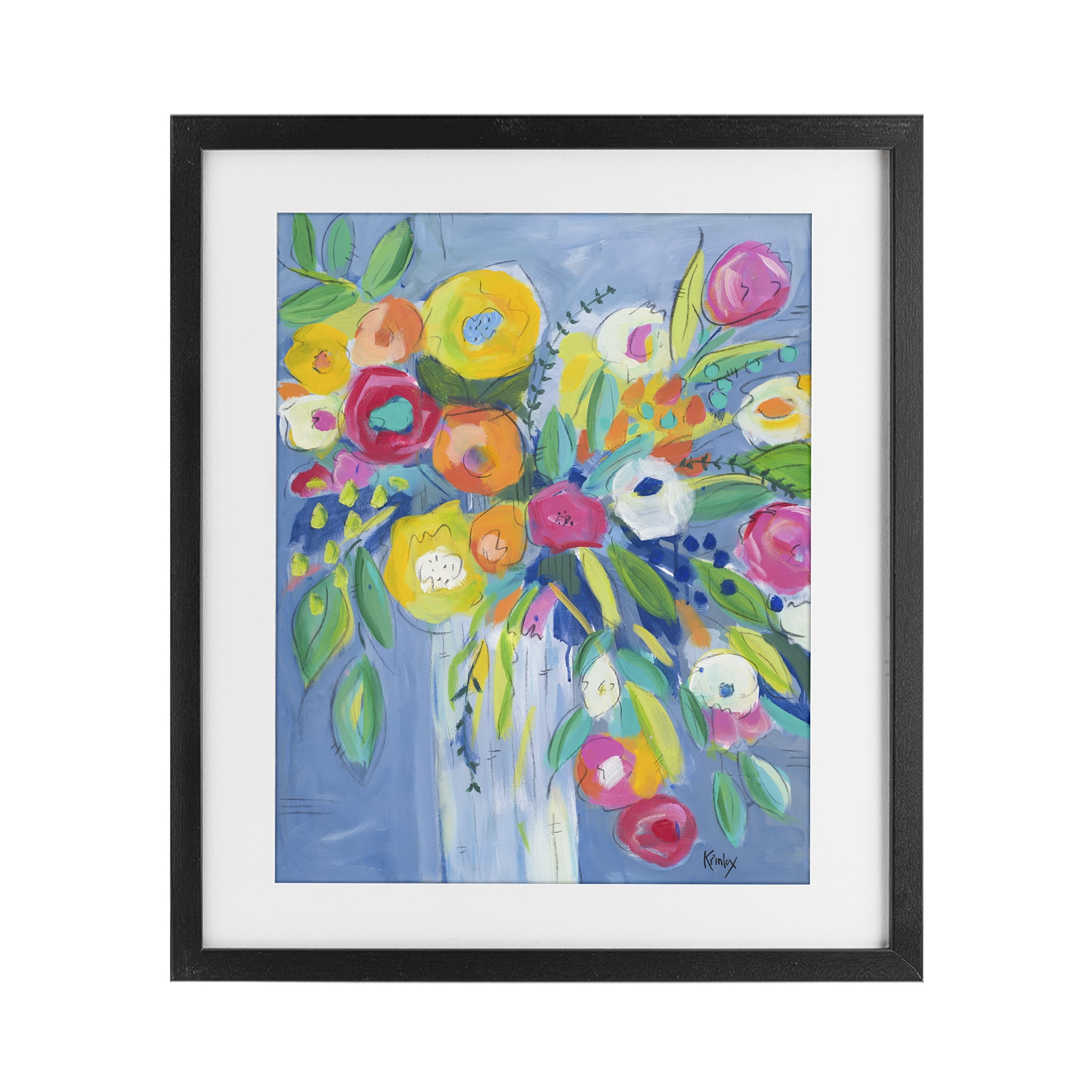 Stupell Industries Cheerful Blossom Energy Black Framed Print Under Glass, design by Krinlox