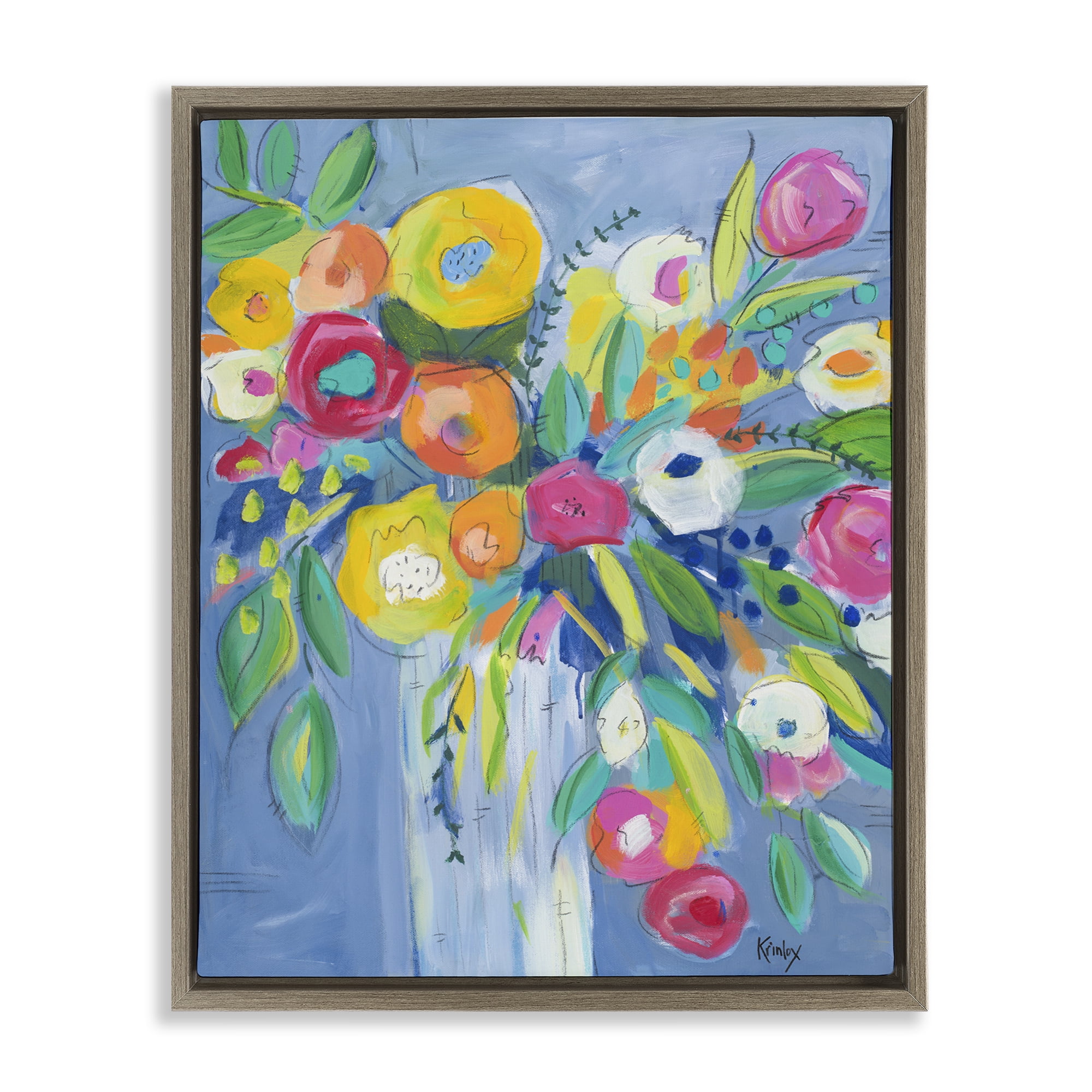 Stupell Industries Cheerful Blossom Energy Brown Framed Floater Canvas Wall Art, design by Krinlox