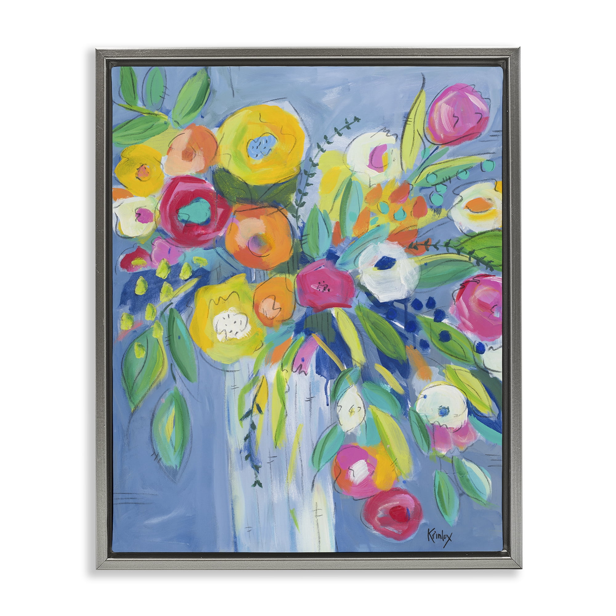 Stupell Industries Cheerful Blossom Energy Gray Framed Floater Canvas Wall Art, design by Krinlox