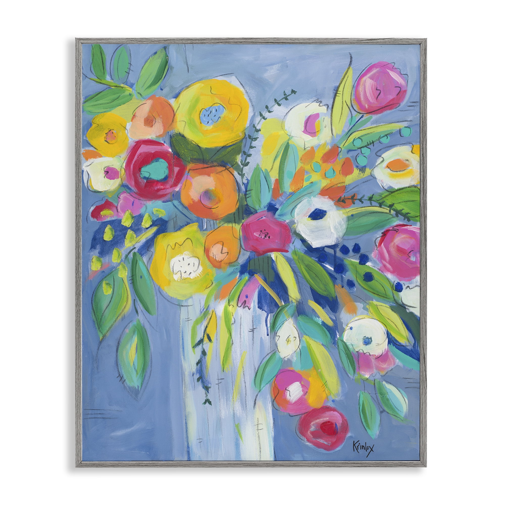 Stupell Industries Cheerful Blossom Energy Gray Framed Giclee Art, design by Krinlox