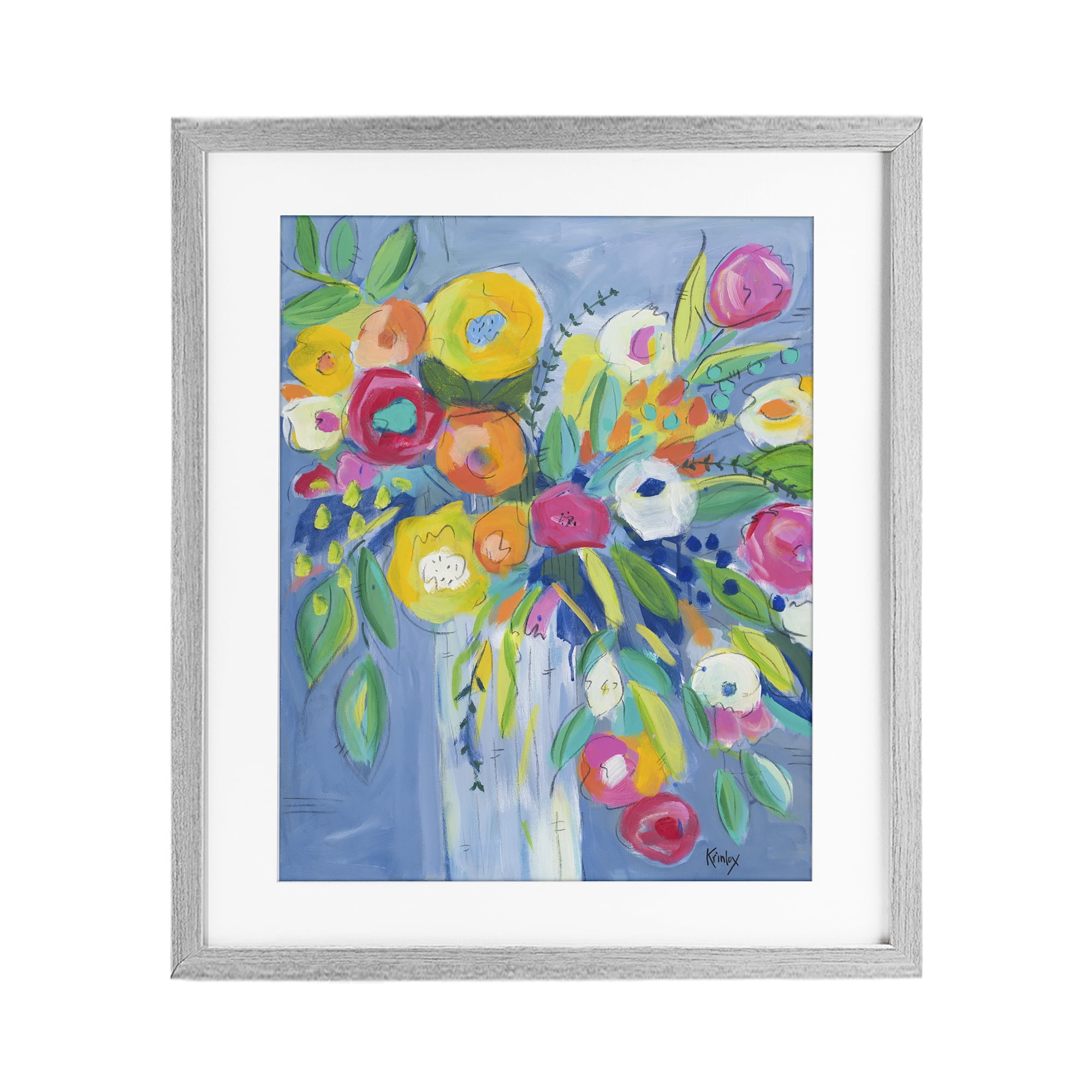 Stupell Industries Cheerful Blossom Energy Gray Framed Print Under Glass, design by Krinlox