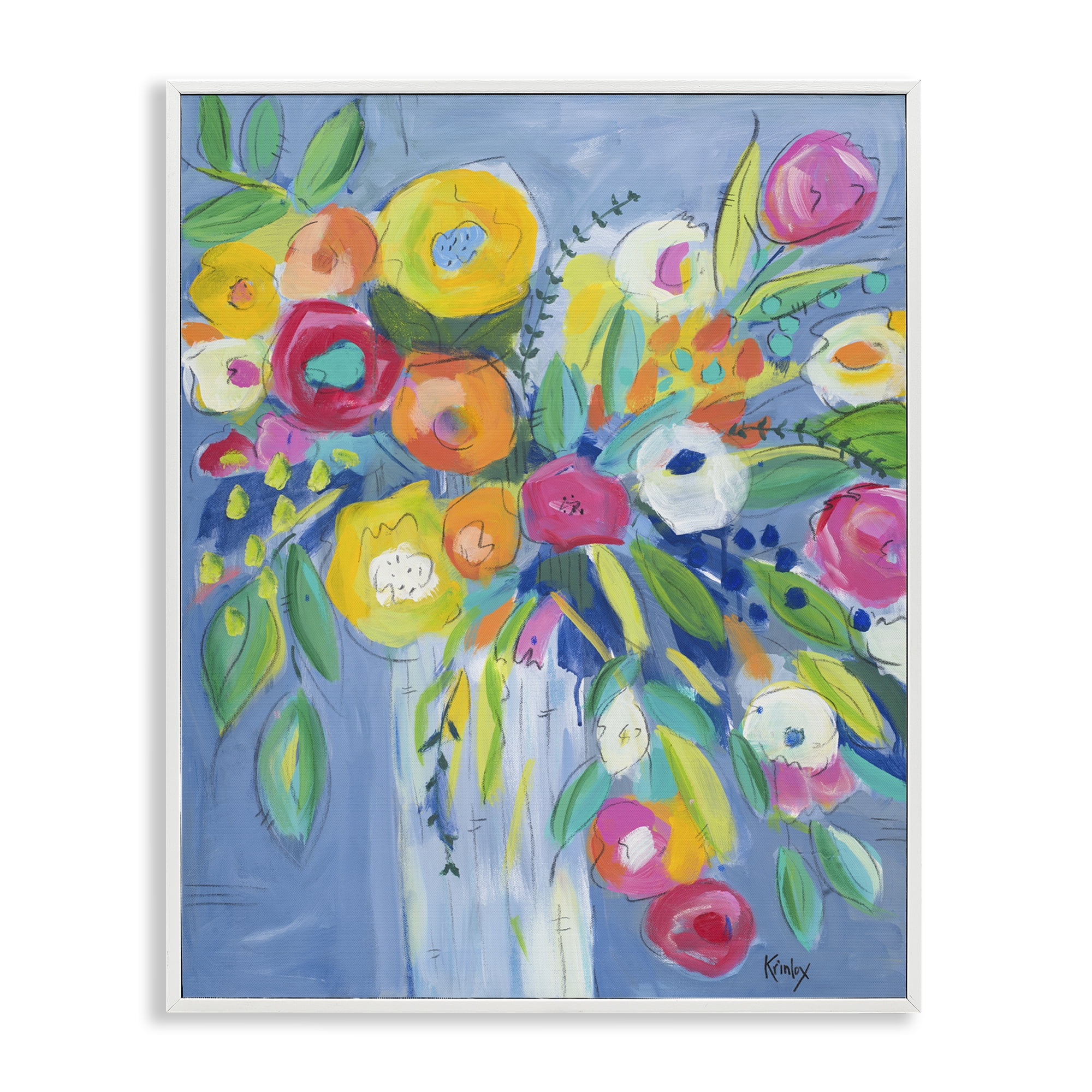 Stupell Industries Cheerful Blossom Energy White Framed Giclee Art, design by Krinlox
