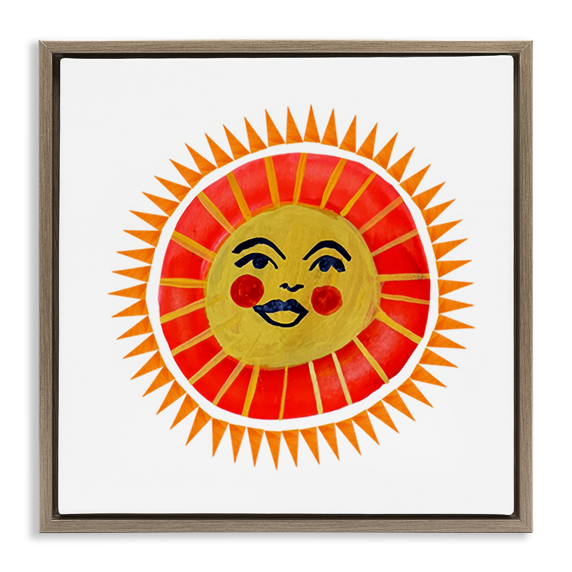 Stupell Industries Cheerful Boho Sun Brown Framed Floater Canvas Wall Art, design by Katherine Herrell Studio