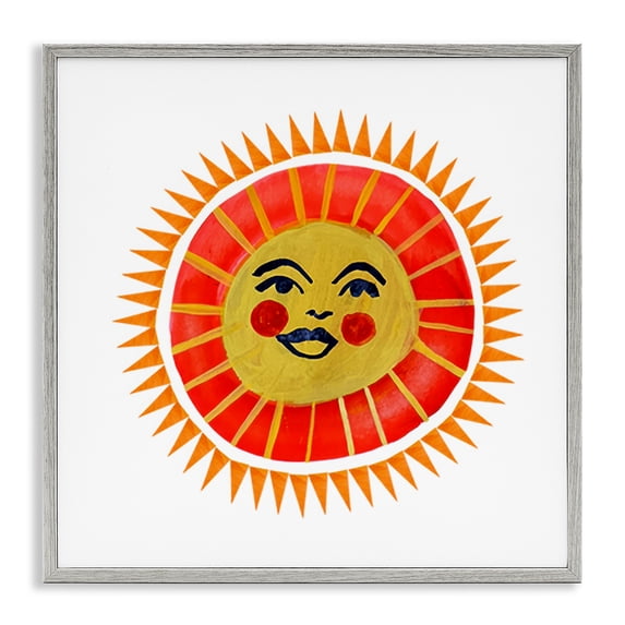 Stupell Industries Bohemian Cheerful Boho Sun Gray Framed Giclee Art, 17 x 17, by Katherine Herrell Studio