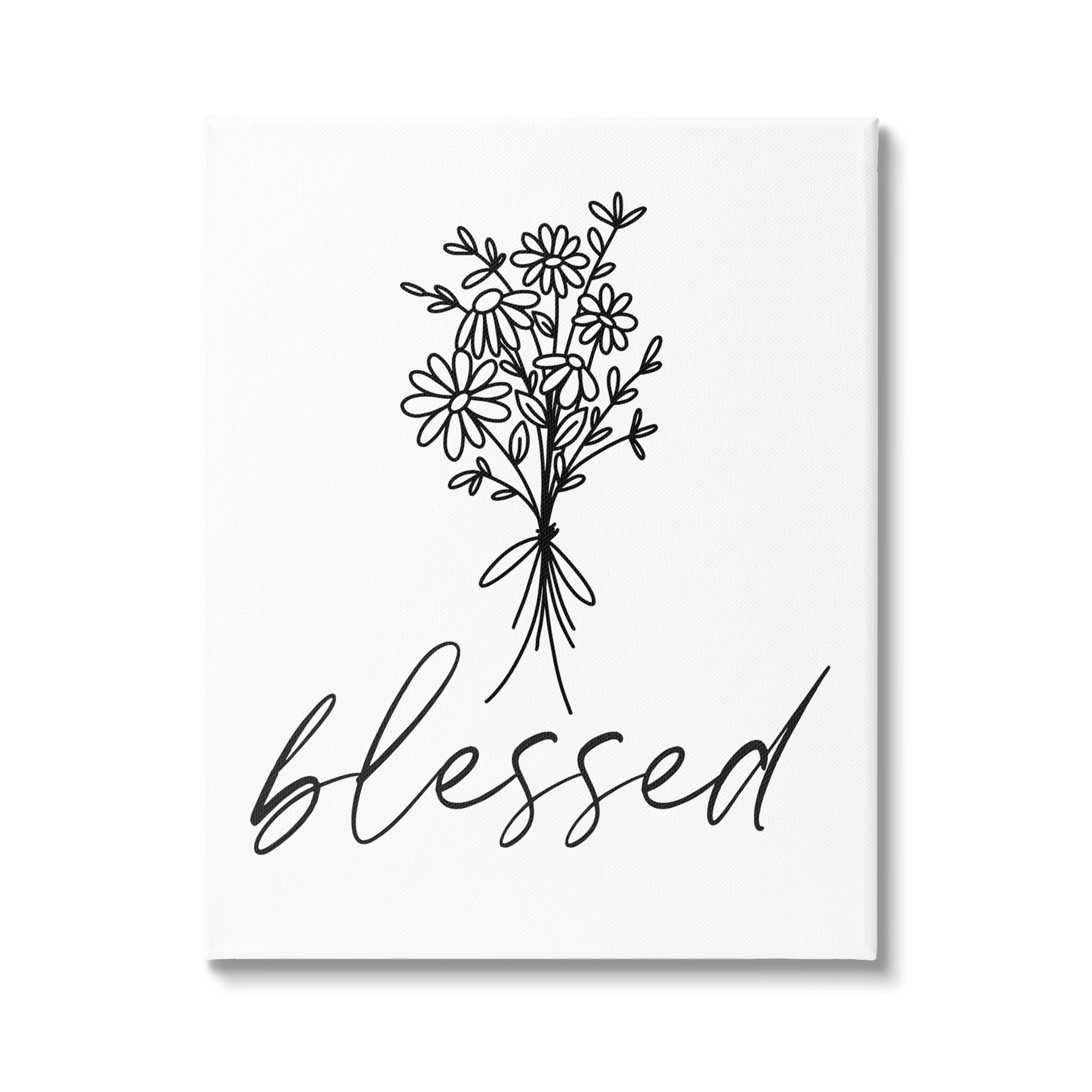 Stupell Industries Cheerful Daisy Flowers Botanical Arrangement Blessed Script Graphic Art Gallery Wrapped Canvas Print Wall Art, Design by Lettered and Lined