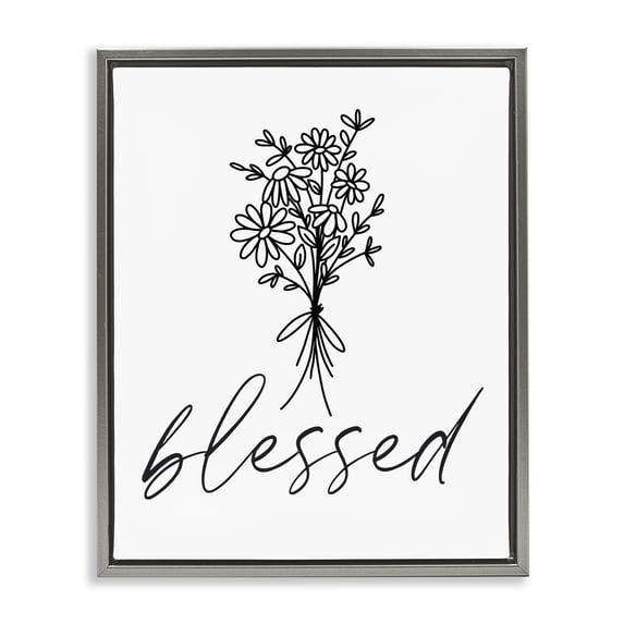 Stupell Industries Shabby Chic Cheerful Daisy Flowers Botanical Arrangement Blessed Script Gray Floating Frame Canvas Art, 17 x 21, by Lettered and Lined