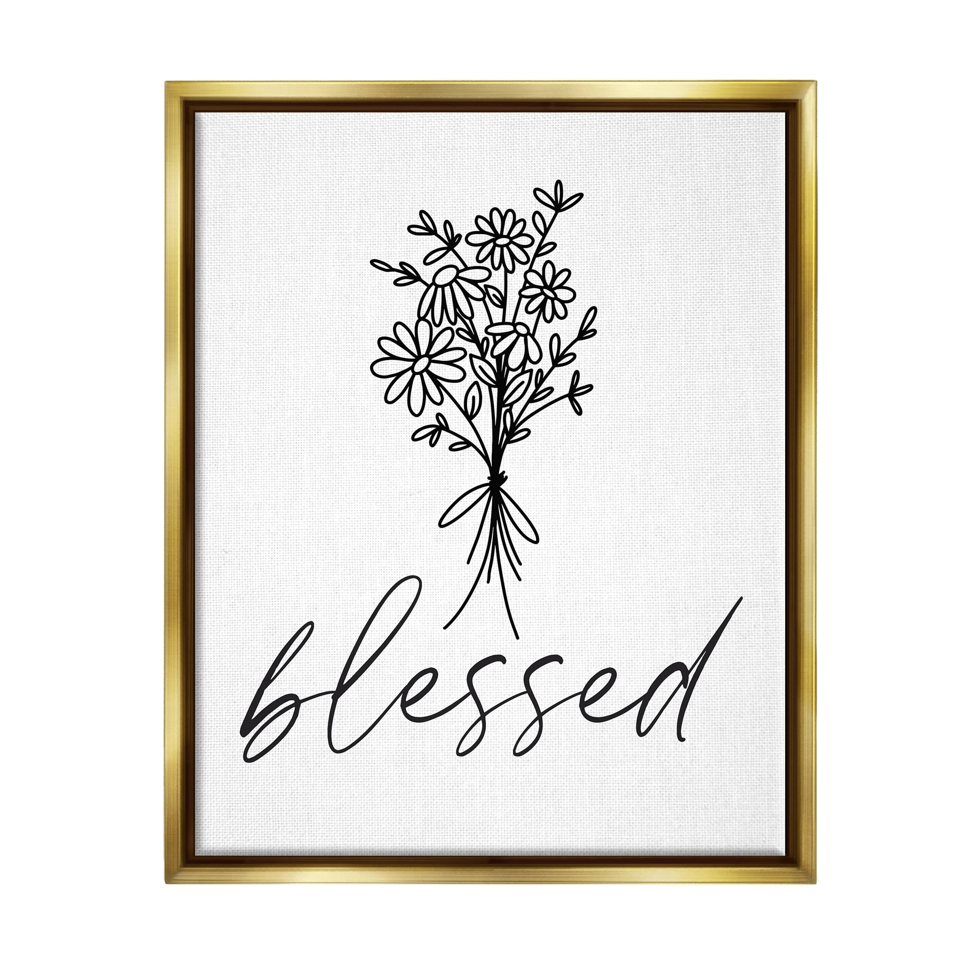 Stupell Industries Cheerful Daisy Flowers Botanical Arrangement Blessed Script Graphic Art Metallic Gold Floating Framed Canvas Print Wall Art, Design by Lettered and Lined
