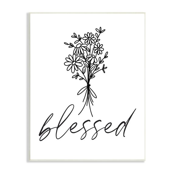 Stupell Industries Cheerful Daisy Flowers Botanical Arrangement Blessed Script Graphic Art Unframed Art Print Wall Art, Design by Lettered and Lined
