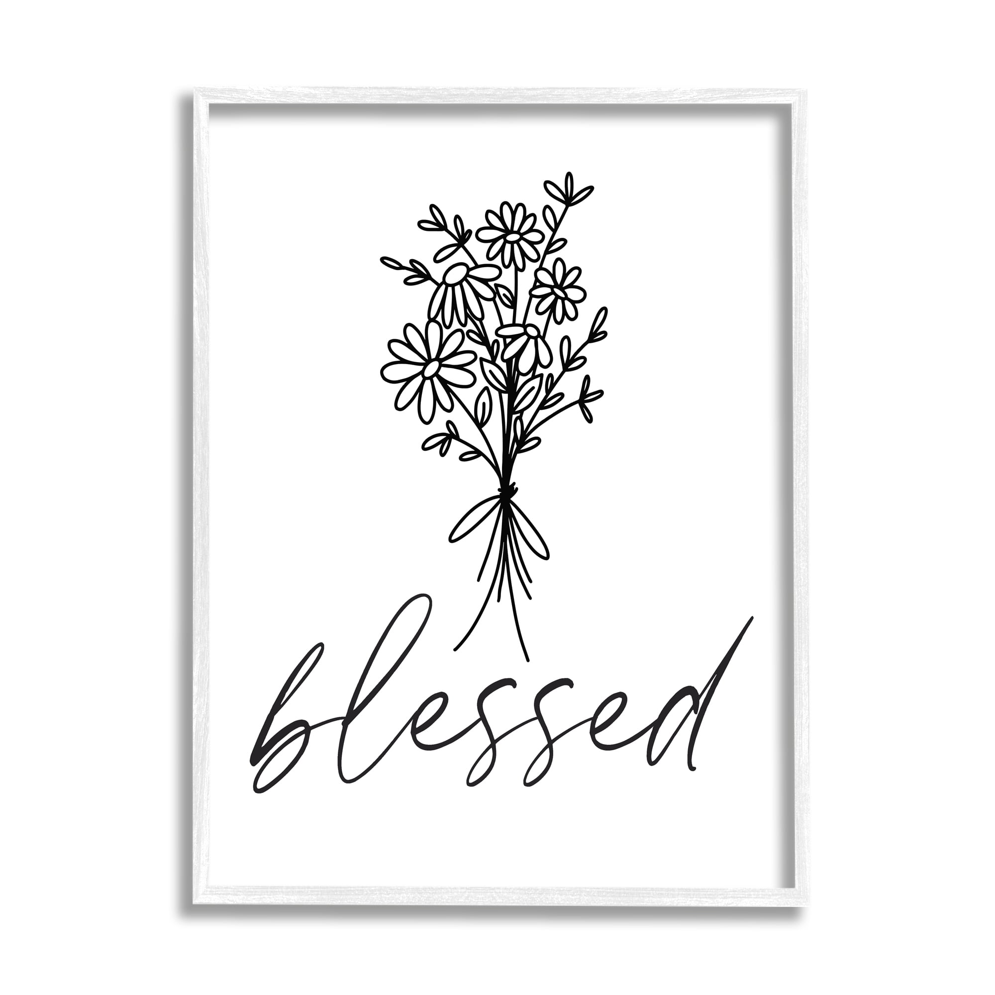 Stupell Industries Cheerful Daisy Flowers Botanical Arrangement Blessed Script Graphic Art White Framed Art Print Wall Art, Design by Lettered and Lined