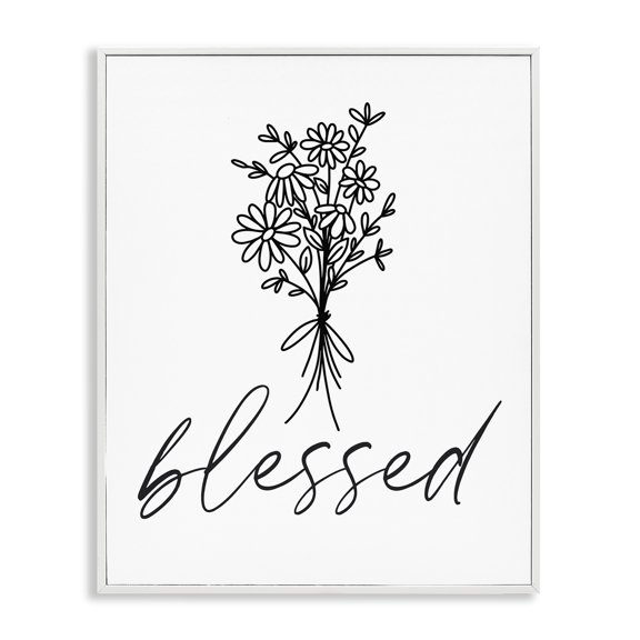 Stupell Industries Shabby Chic Cheerful Daisy Flowers Botanical Arrangement Blessed Script White Framed Giclee Art, 11 x 14, by Lettered and Lined