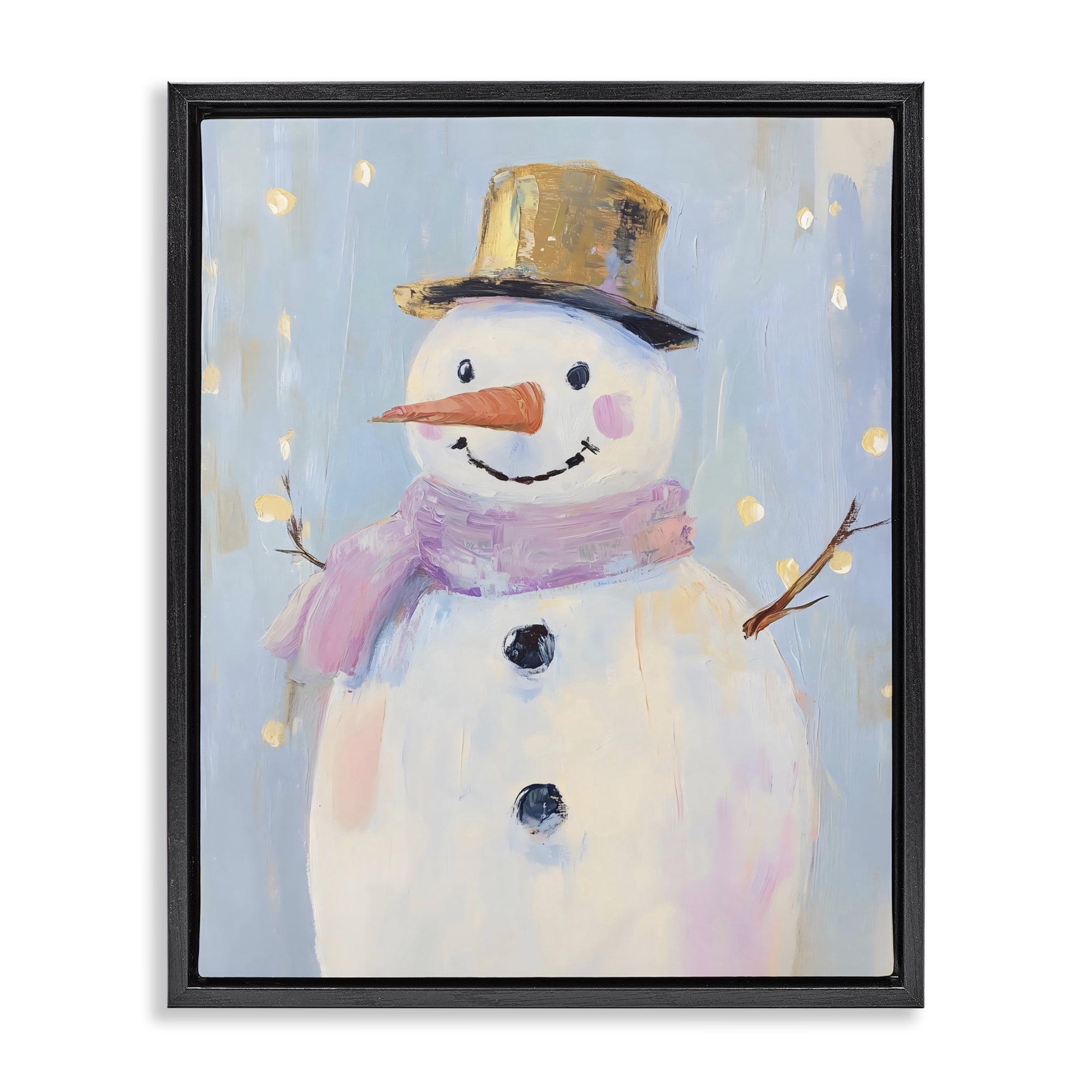 Stupell Industries Cheerful Pastel Snowman Black Framed Floater Canvas Wall Art, design by The Prints Vibe
