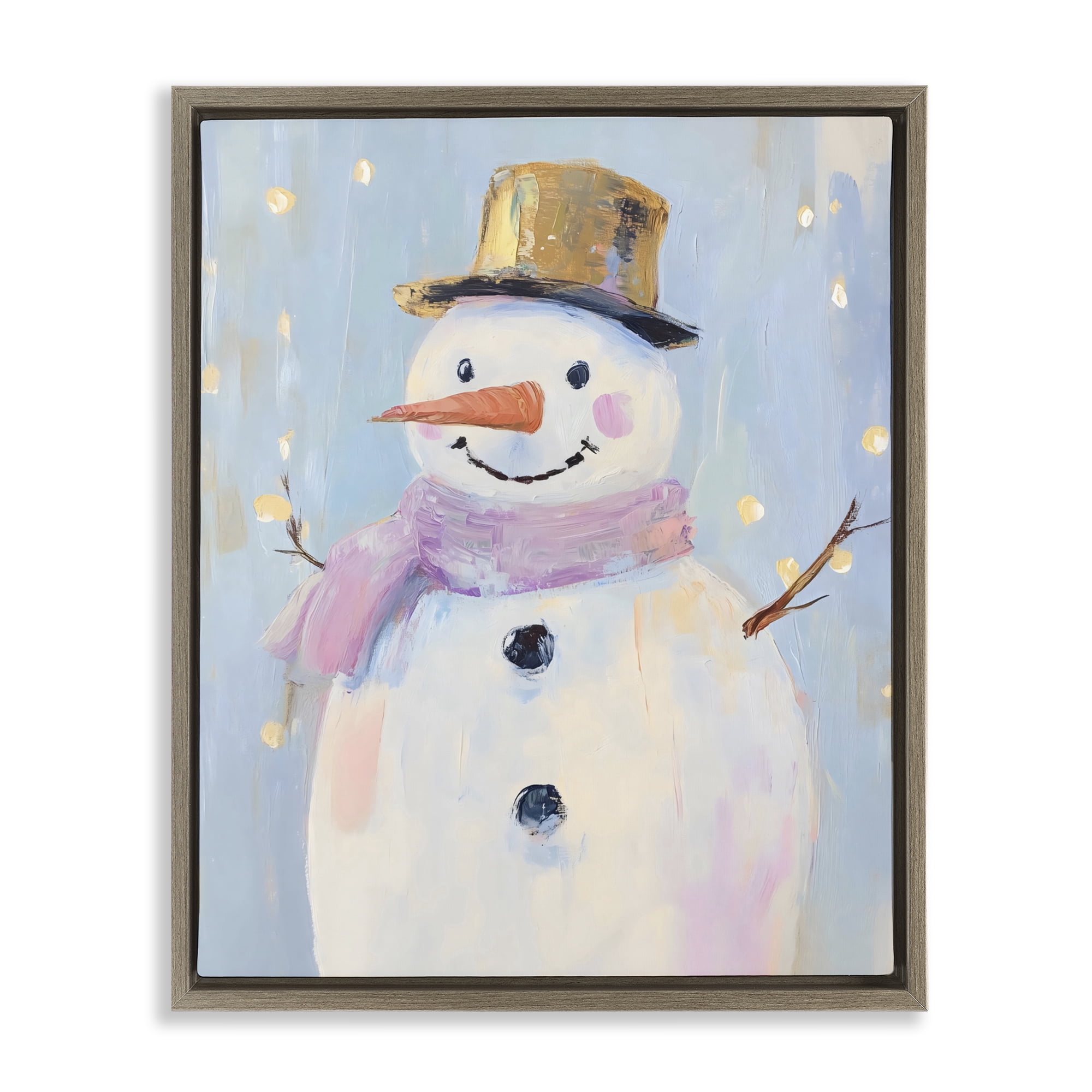 Stupell Industries Cheerful Pastel Snowman Brown Framed Floater Canvas Wall Art, design by The Prints Vibe
