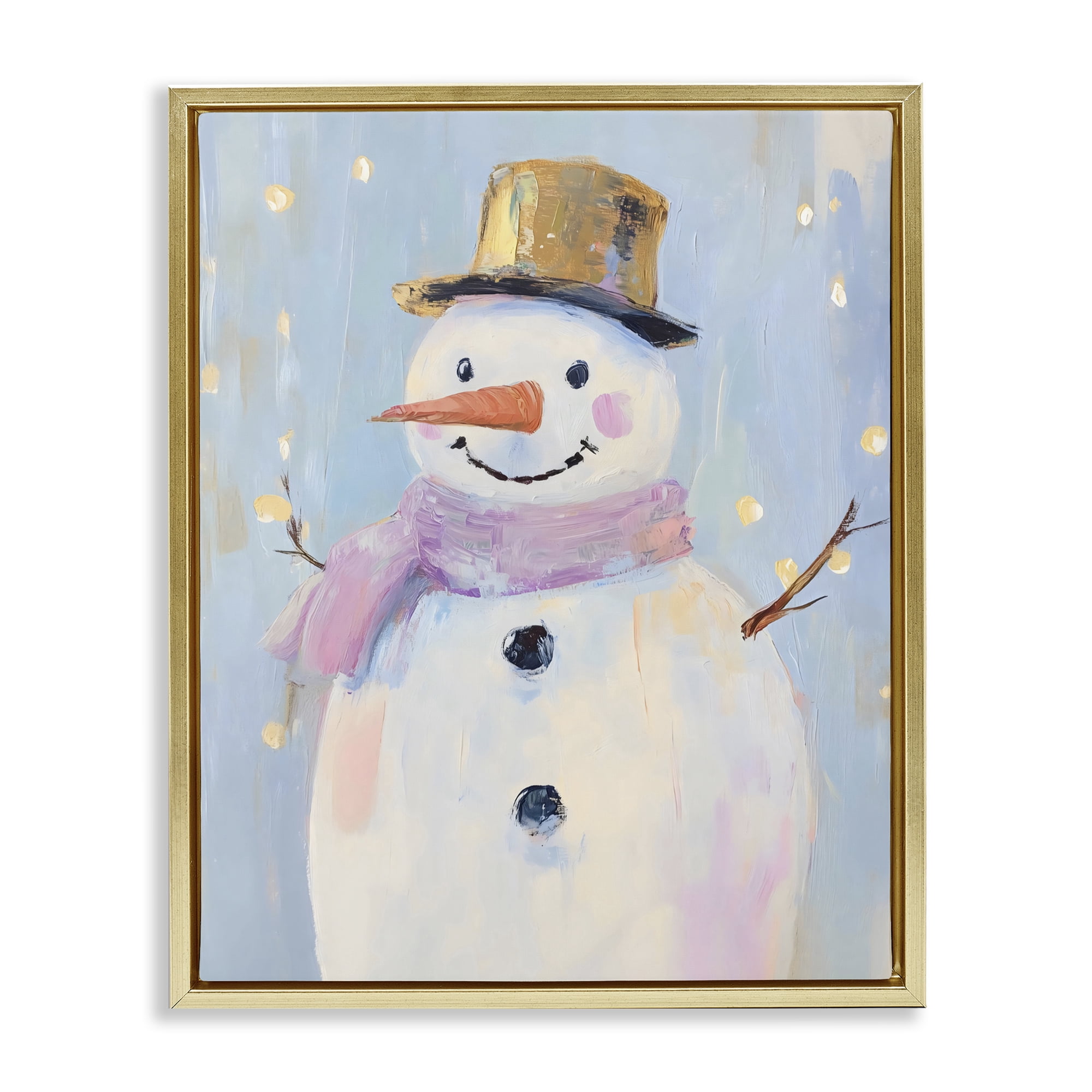 Stupell Industries Cheerful Pastel Snowman Gold Framed Floater Canvas Wall Art, design by The Prints Vibe