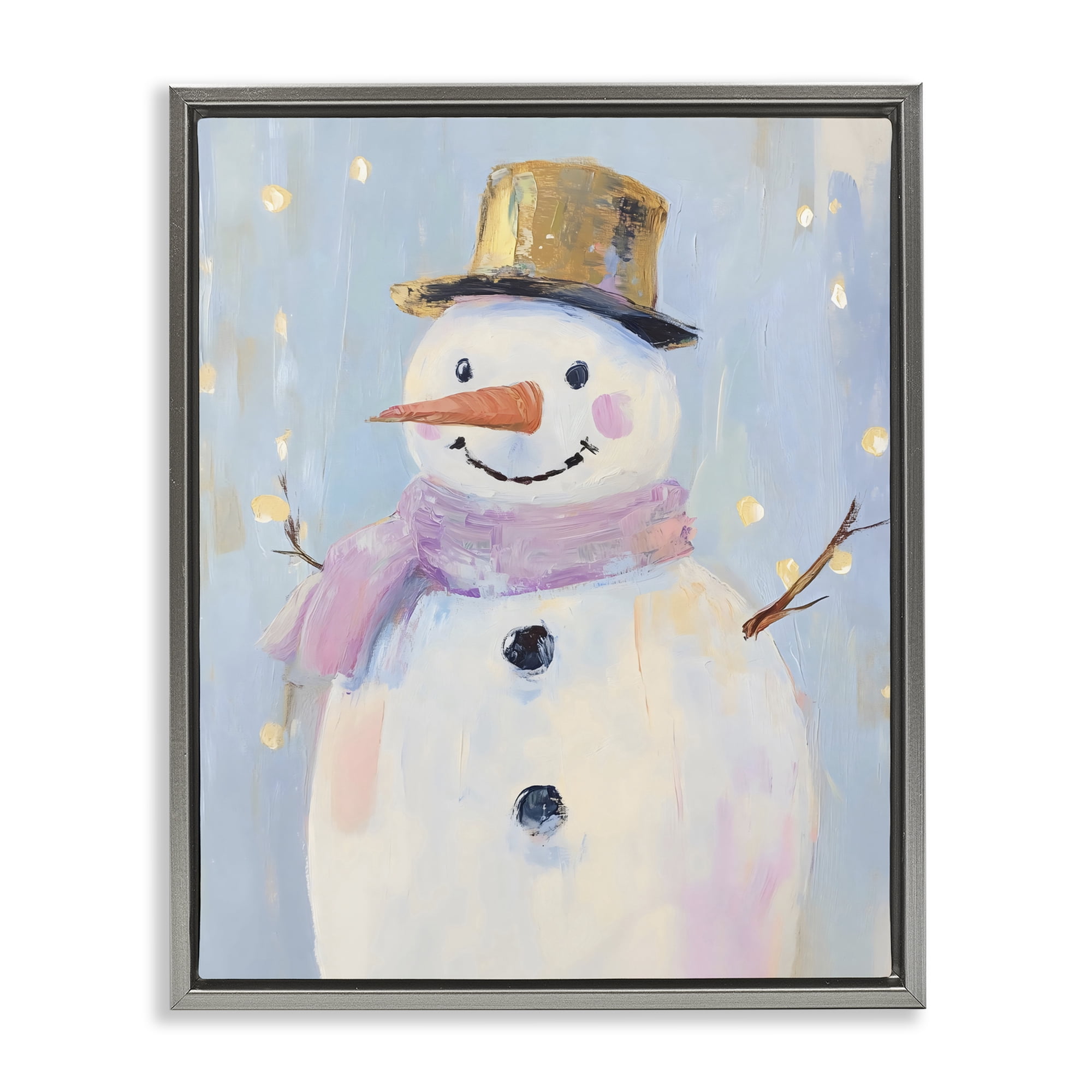 Stupell Industries Cheerful Pastel Snowman Gray Framed Floater Canvas Wall Art, design by The Prints Vibe
