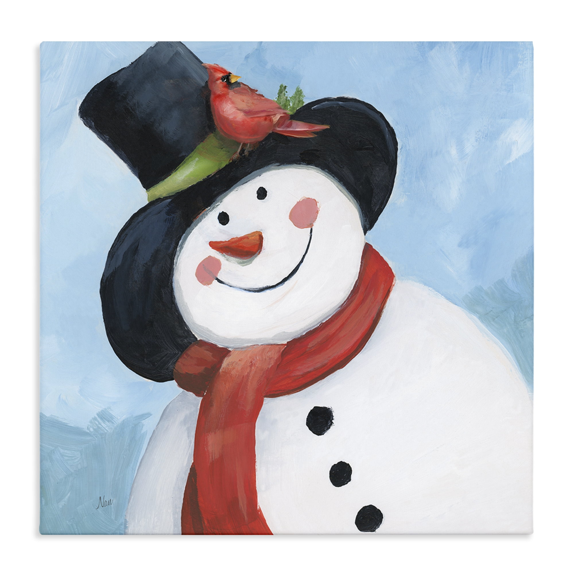 Stupell Industries Cheerful Snowman with Cardinal Canvas Wall Art, design by Nan