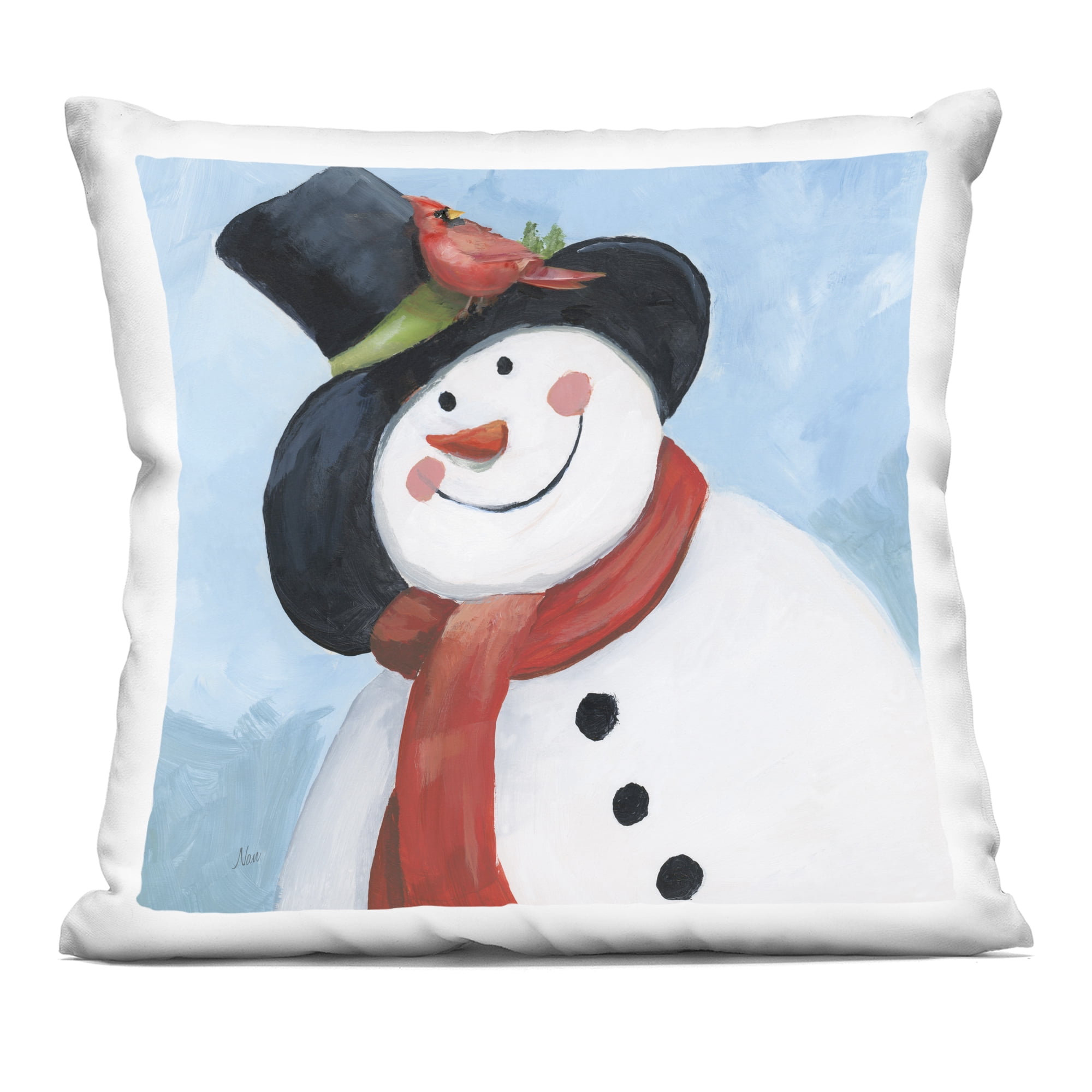 Stupell Industries Cheerful Snowman with Cardinal Decorative Printed Throw Pillow, design by Nan, 18 x 7 x 18