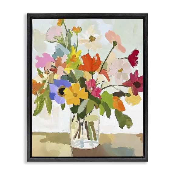 Stupell Industries Cheerful Summer Garden Blooms Black Framed Floater Canvas Wall Art design by Riley B, 21 x 17