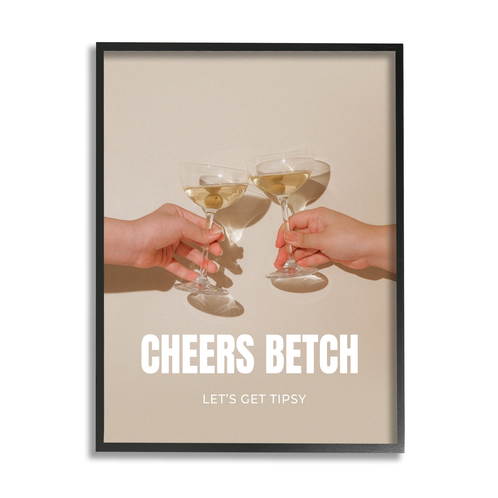 Stupell Industries Cheers Betch Wine Glasses Food & Beverage Painting Black Framed Art Print Wall Art, 24 x 30