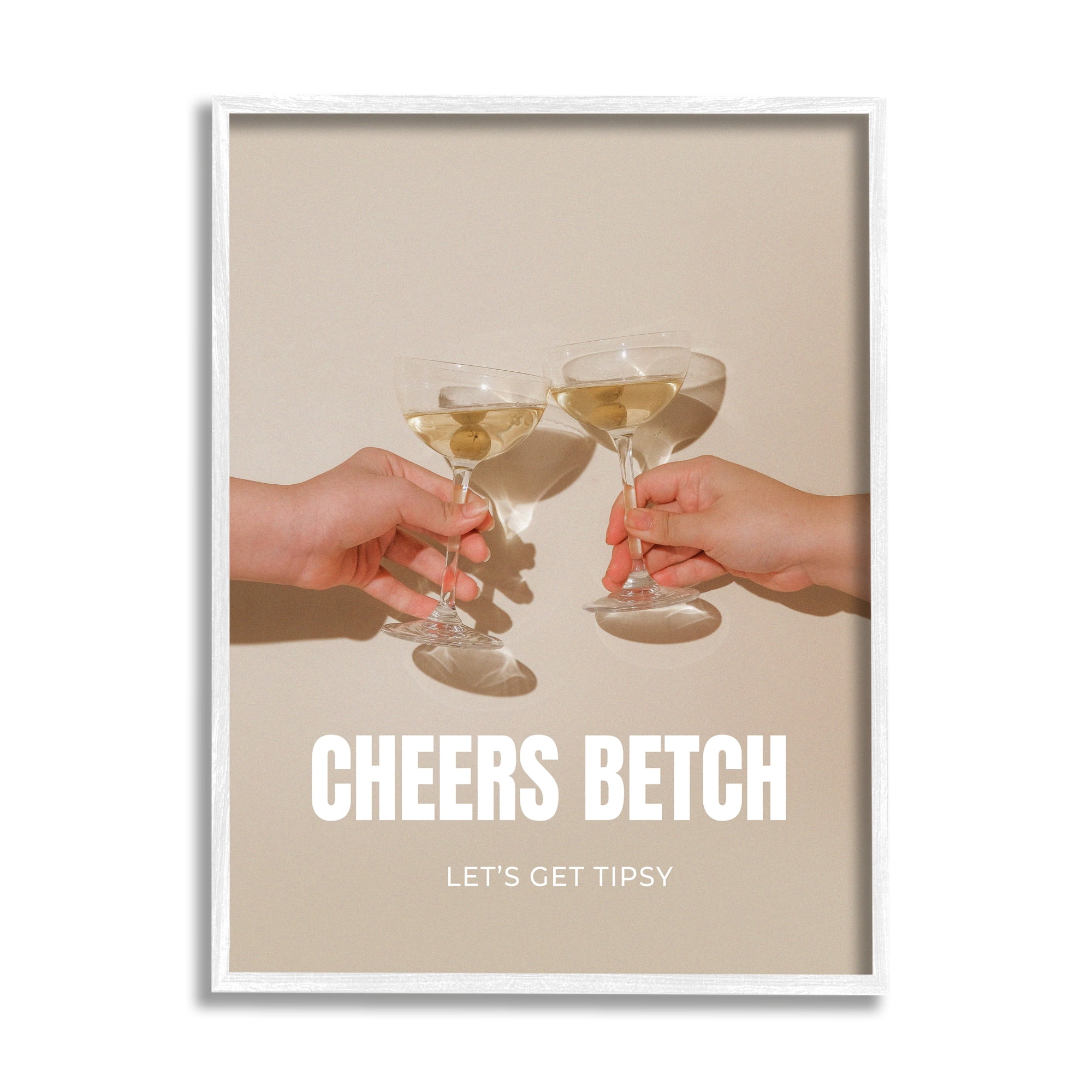Stupell Industries Cheers Betch Wine Glasses Food & Beverage Painting White Framed Art Print Wall Art, 11 x 14