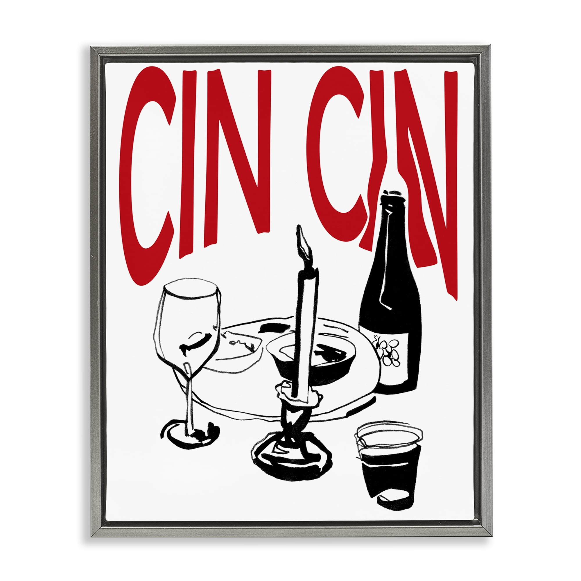 Stupell Industries Cheers Cin Cin Wine Food & Beverage Painting Gray Floater Framed Canvas Art Print Wall Art, 25 x 31