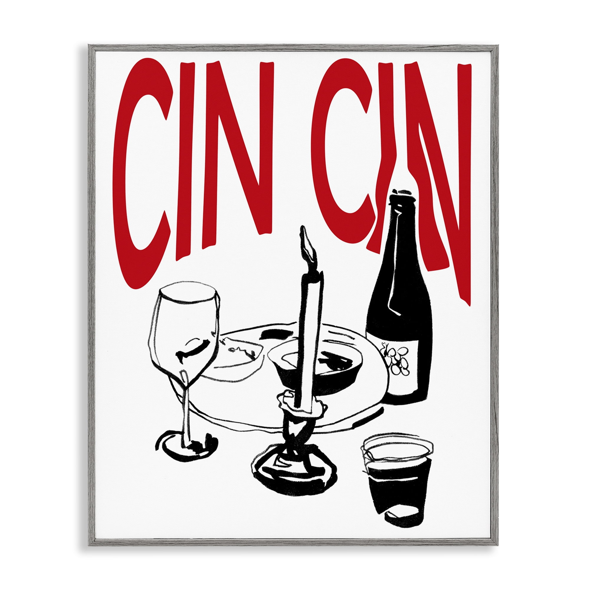 Stupell Industries Cheers Cin Cin Wine Food & Beverage Painting Gray Framed Art Print Wall Art, 16 x 20