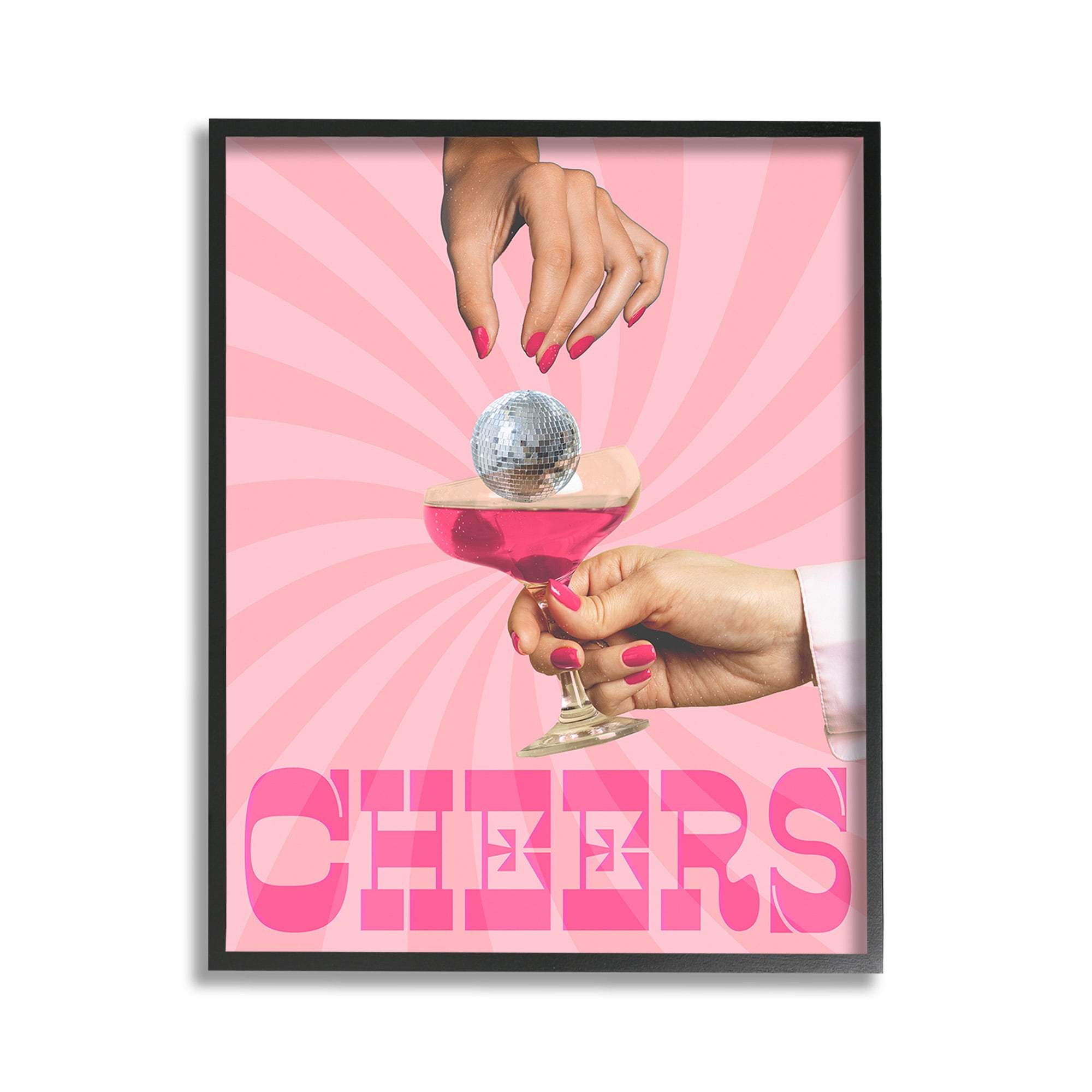 Stupell Industries Cheers Disco Drink Food & Beverage Painting Black Framed Art Print Wall Art, 11 x 14