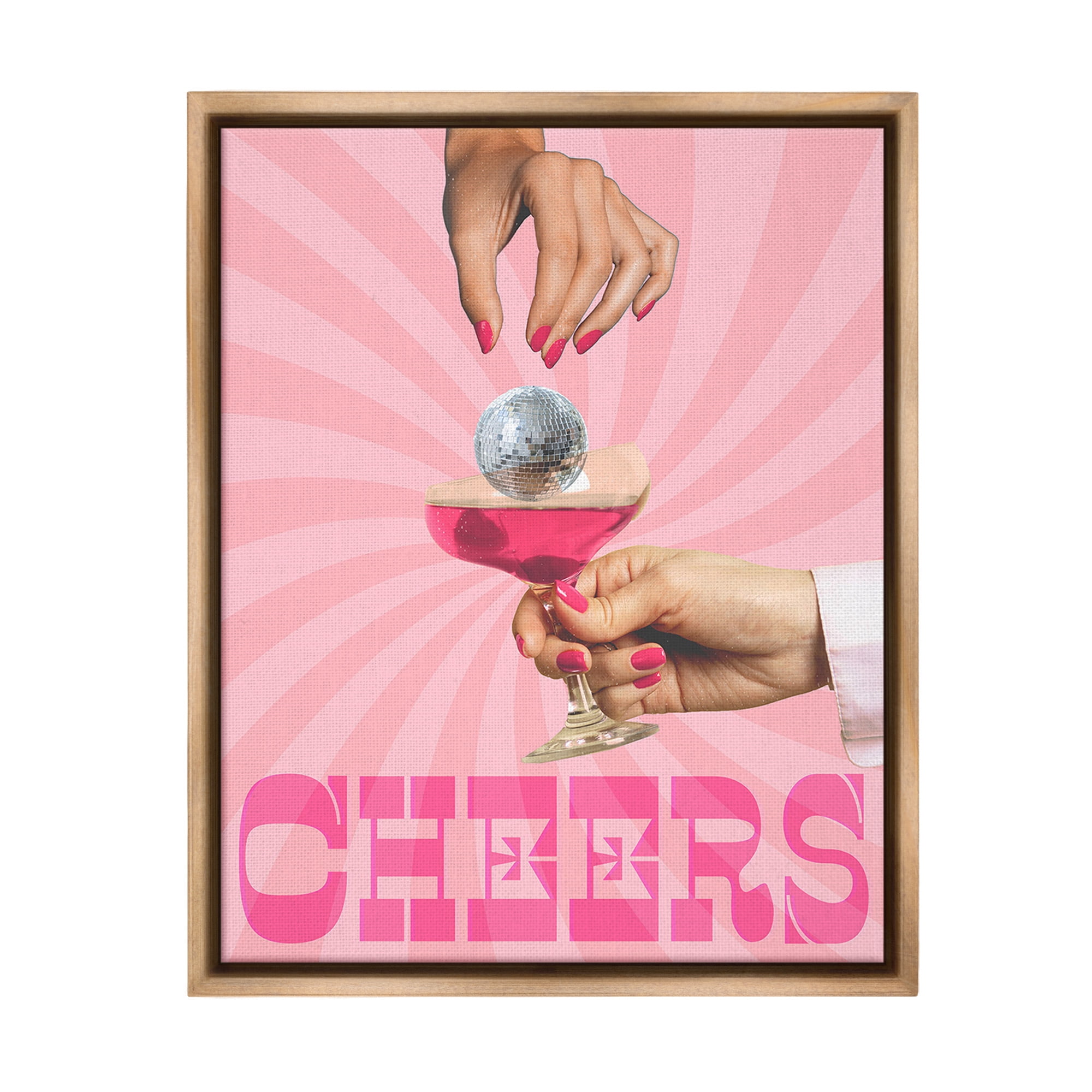 Stupell Industries Cheers Disco Drink Food & Beverage Painting Brown Floater Framed Canvas Art Print Wall Art, 17 x 21