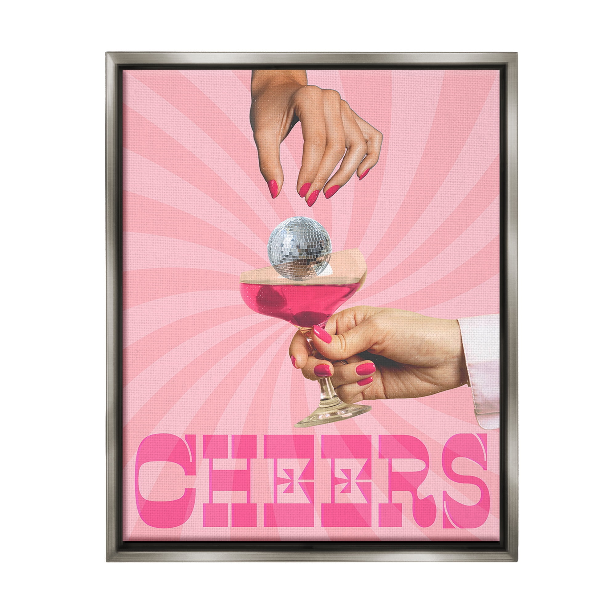 Stupell Industries Cheers Disco Drink Food & Beverage Painting Gray Floater Framed Canvas Art Print Wall Art, 25 x 31