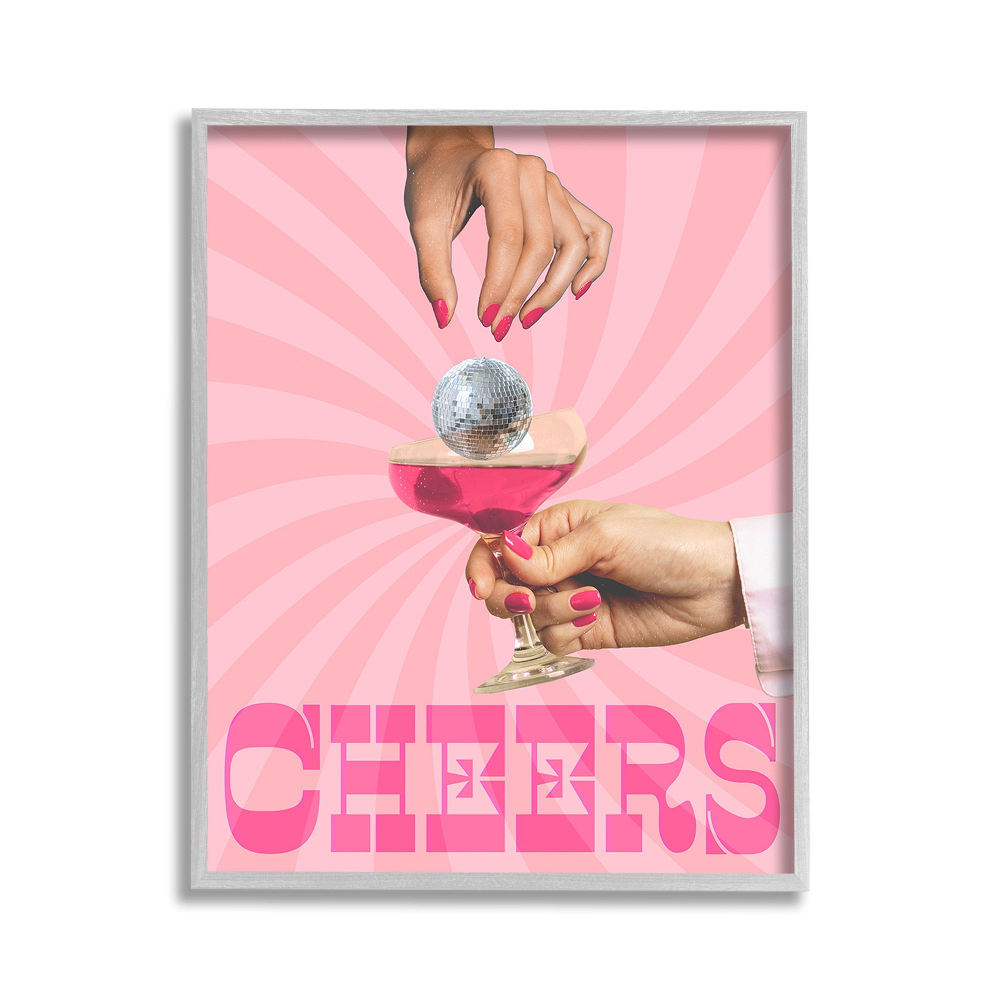 Stupell Industries Cheers Disco Drink Food & Beverage Painting Gray Framed Art Print Wall Art, 11 x 14