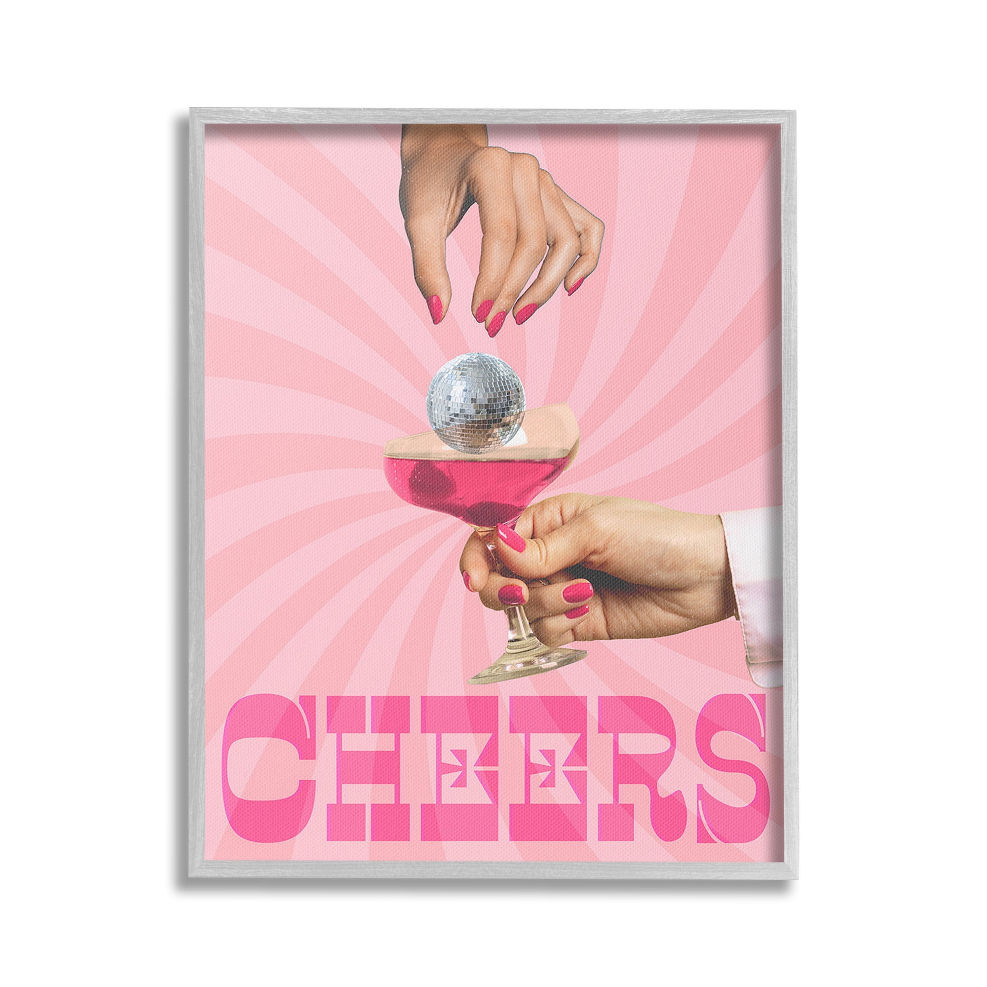 Stupell Industries Cheers Disco Drink Food & Beverage Painting Gray Framed Art Print Wall Art, 24 x 30