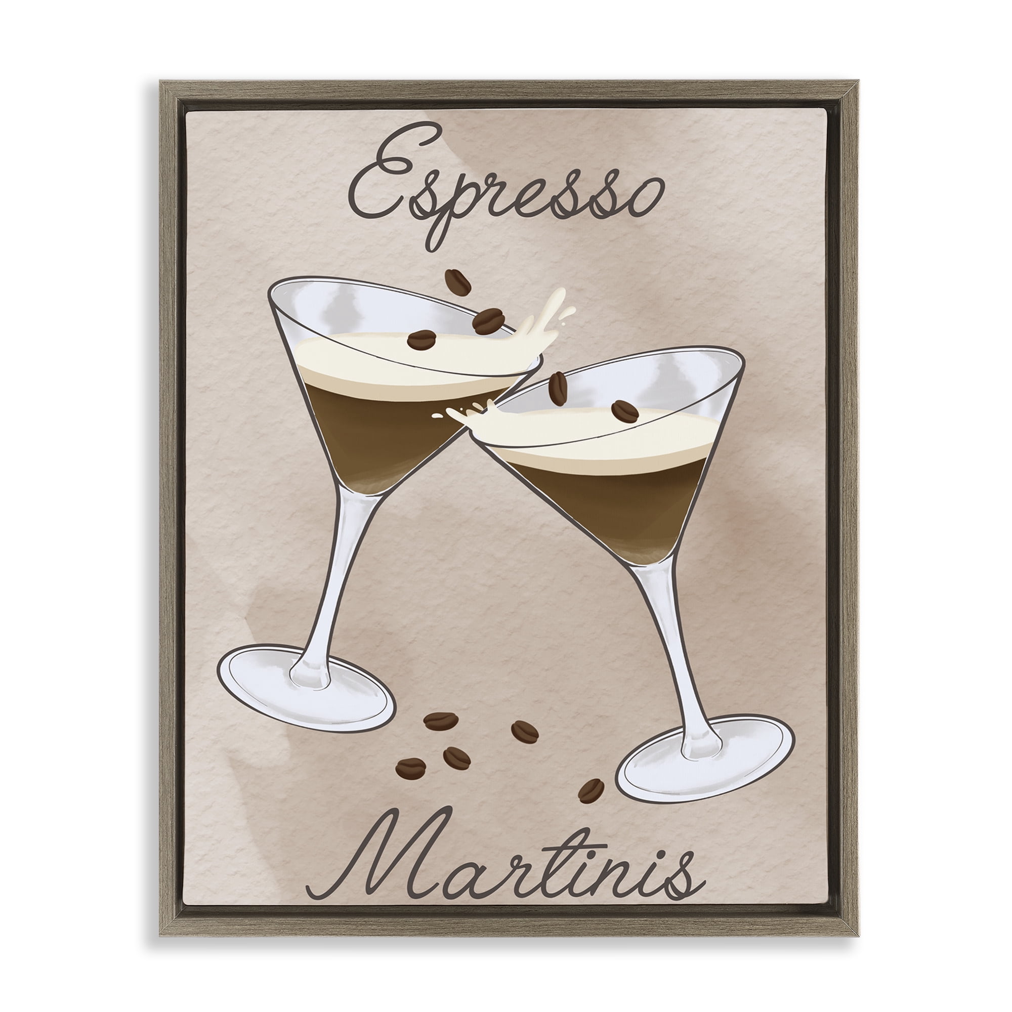 Stupell Industries Cheers Espresso Martinis Brown Framed Floater Canvas Wall Art, design by Marcus Prime