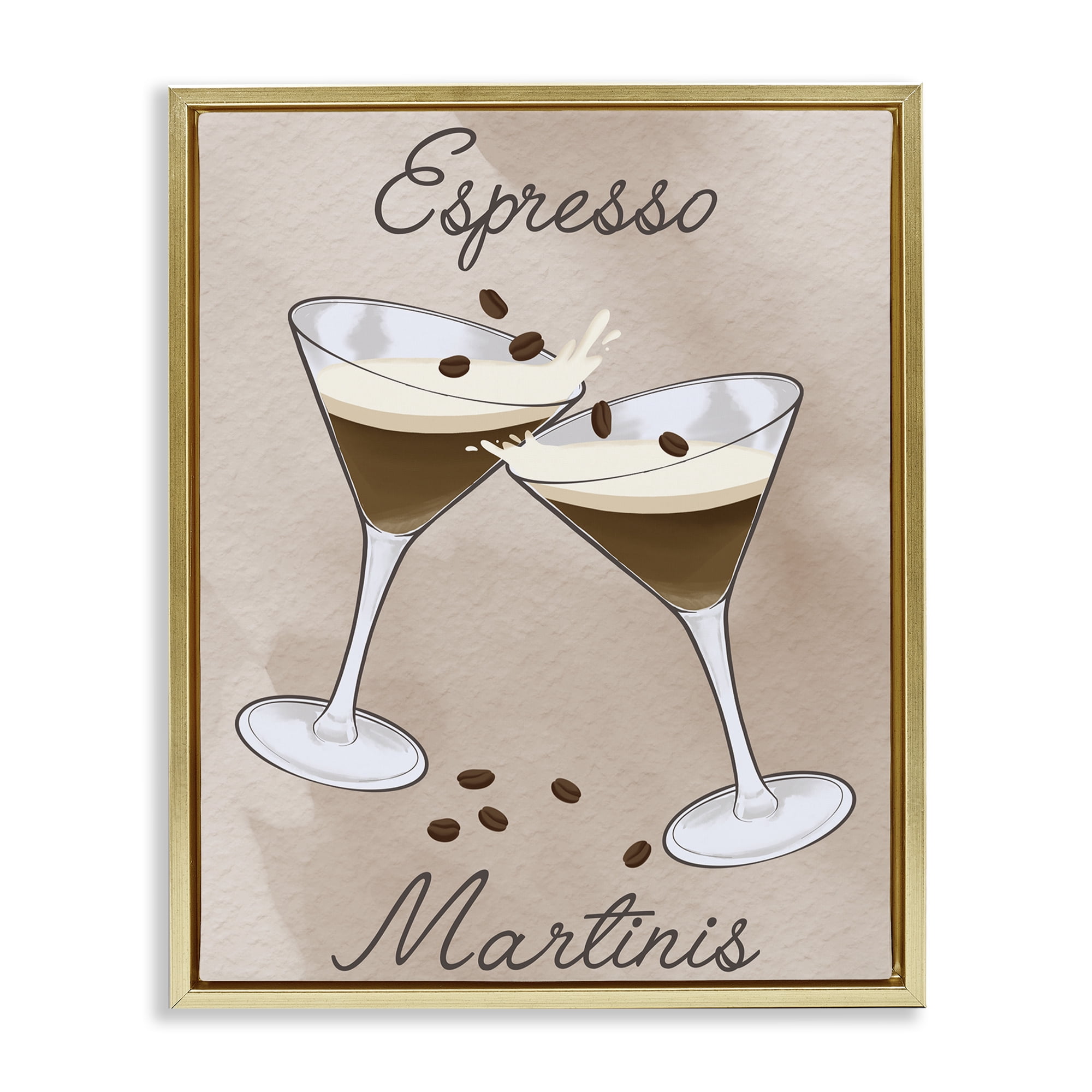 Stupell Industries Cheers Espresso Martinis Gold Framed Floater Canvas Wall Art, design by Marcus Prime