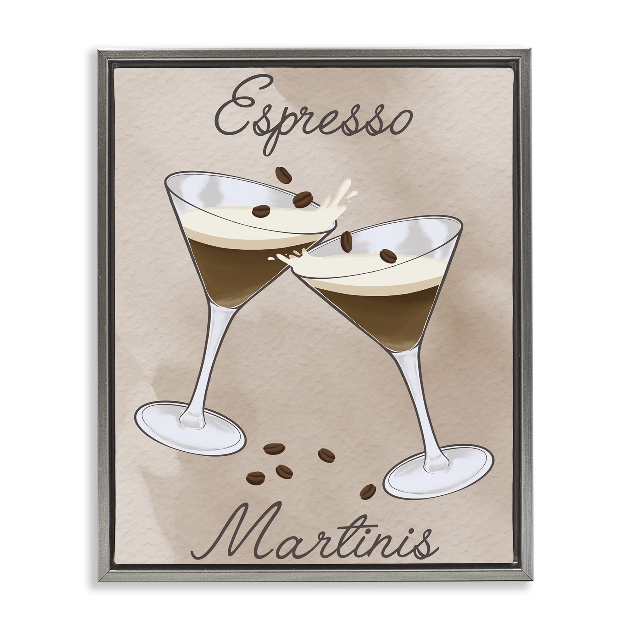 Stupell Industries Cheers Espresso Martinis Gray Framed Floater Canvas Wall Art, design by Marcus Prime