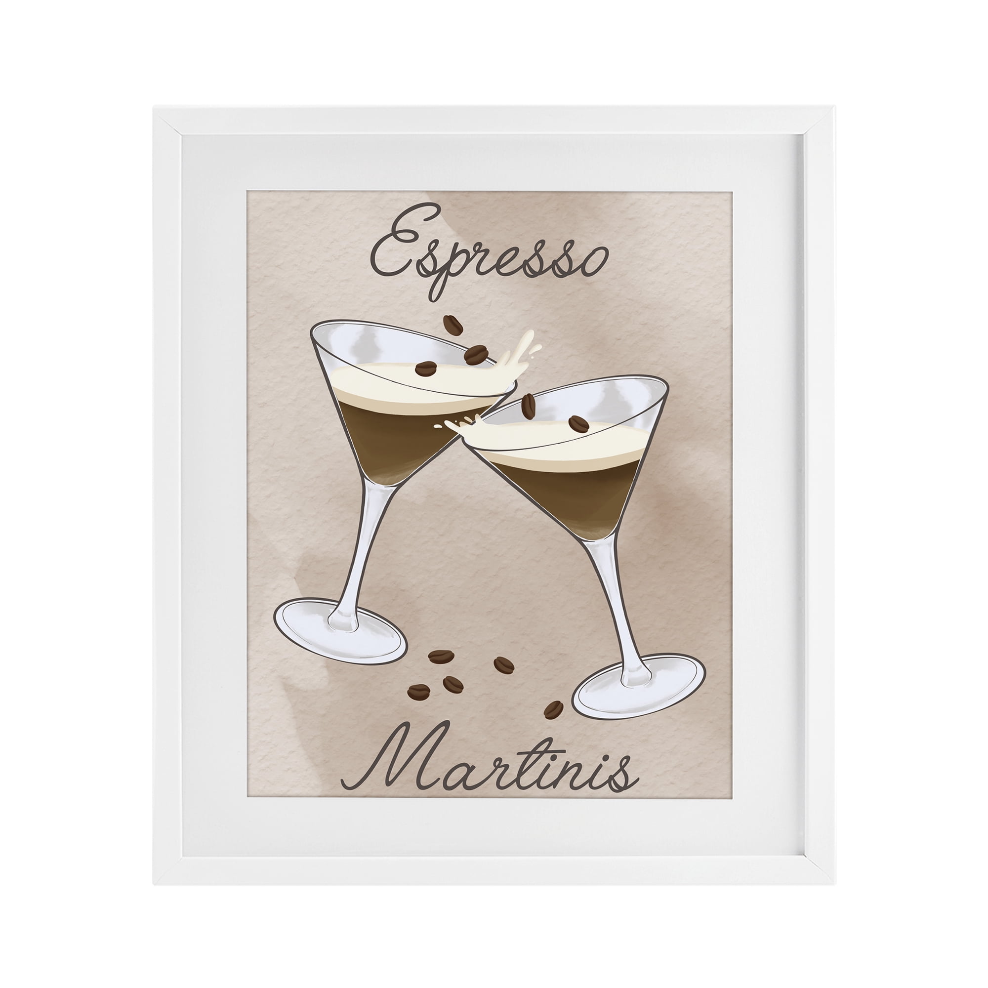 Stupell Industries Cheers Espresso Martinis White Framed Print Under Glass, design by Marcus Prime