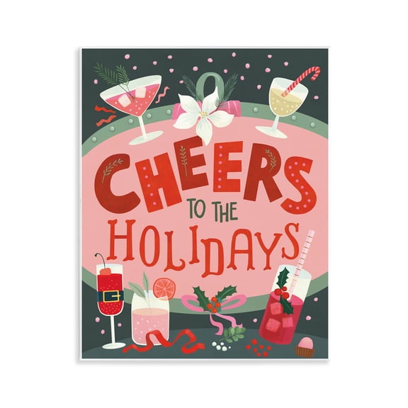 Stupell Industries - Cheers Festive Holiday Drinks Wall Plaque Art, 11 x 14, Made In USA