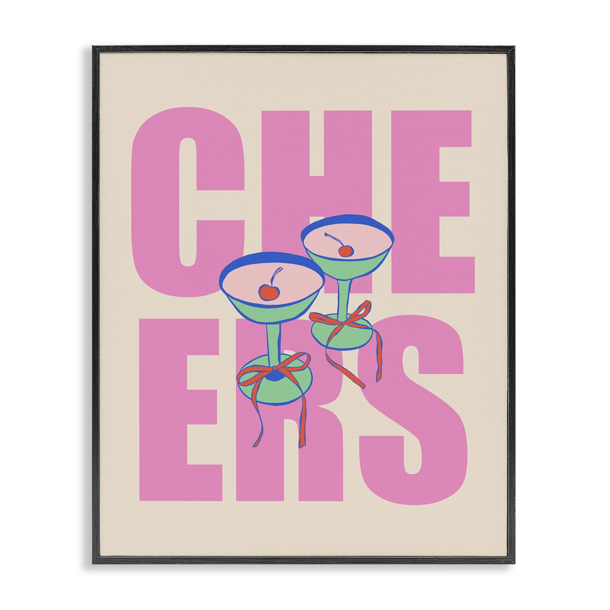 Stupell Industries Cheers Martinis & Bows Food & Beverage Painting Black Framed Art Print Wall Art, 11 x 14