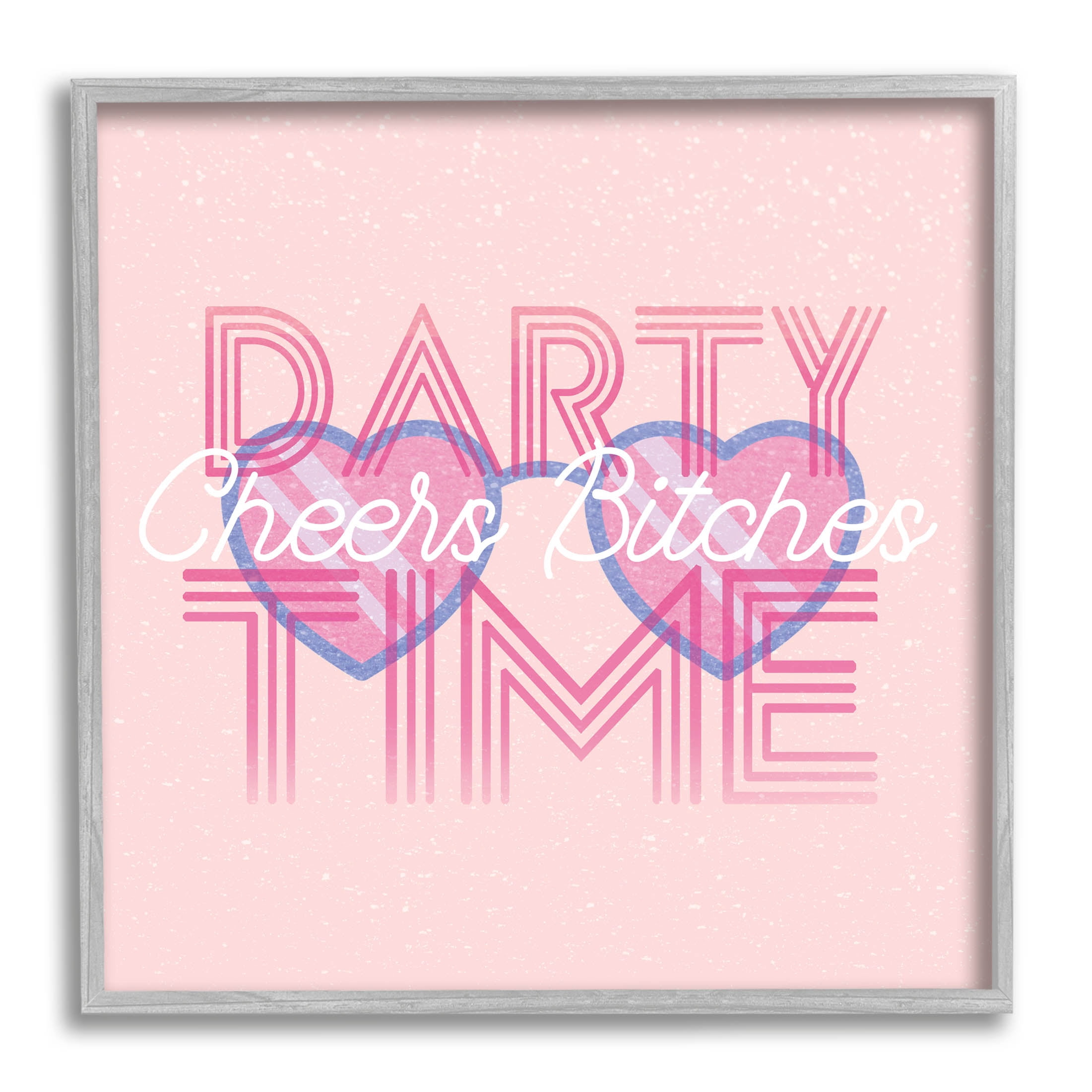 Stupell Industries Cheers Party Time Pink Phrase Graphic Art Gray Framed Art Print Wall Art, Design by Lil' Rue
