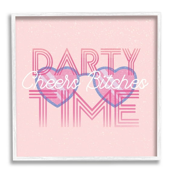 Stupell Industries Cheers Party Time Pink Phrase Graphic Art White Framed Art Print Wall Art, Design by Lil' Rue