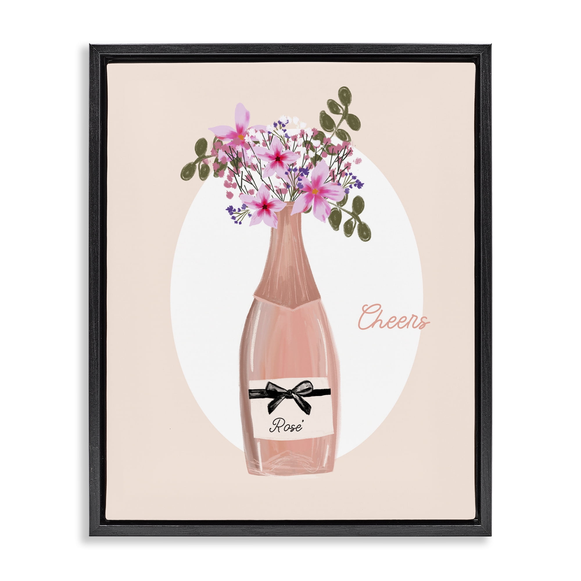 Stupell Industries Cheers Pastel Rosé Food & Beverage Painting Black Floater Framed Art Print Wall Art, 17 x 21