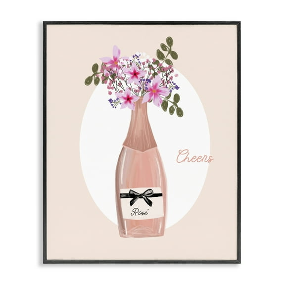 Stupell Industries Cheers Pastel Rosé Food & Beverage Painting Black Framed Art Print Wall Art, 11 x 14
