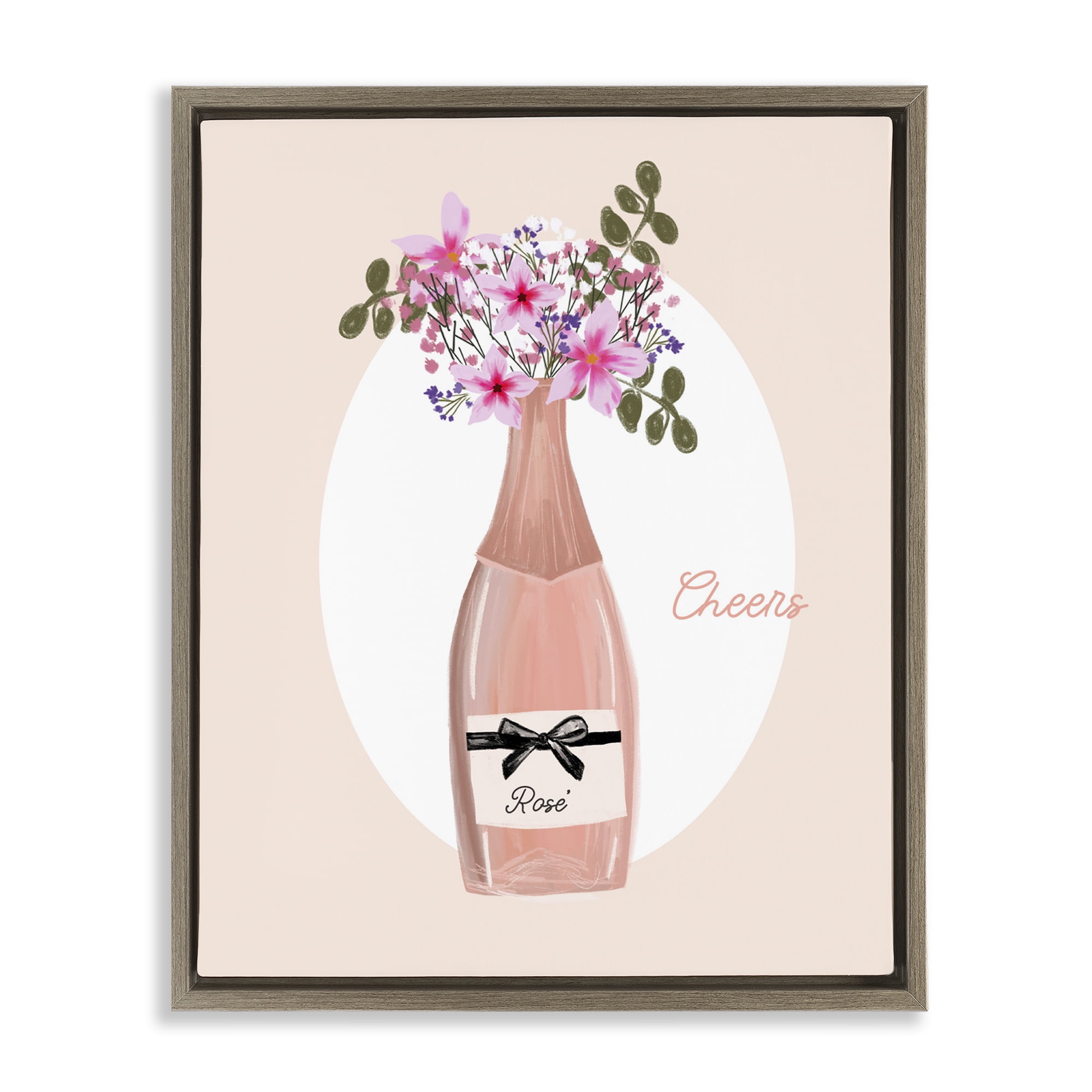 Stupell Industries Cheers Pastel Rosé Food & Beverage Painting Brown Floater Framed Art Print Wall Art, 17 x 21