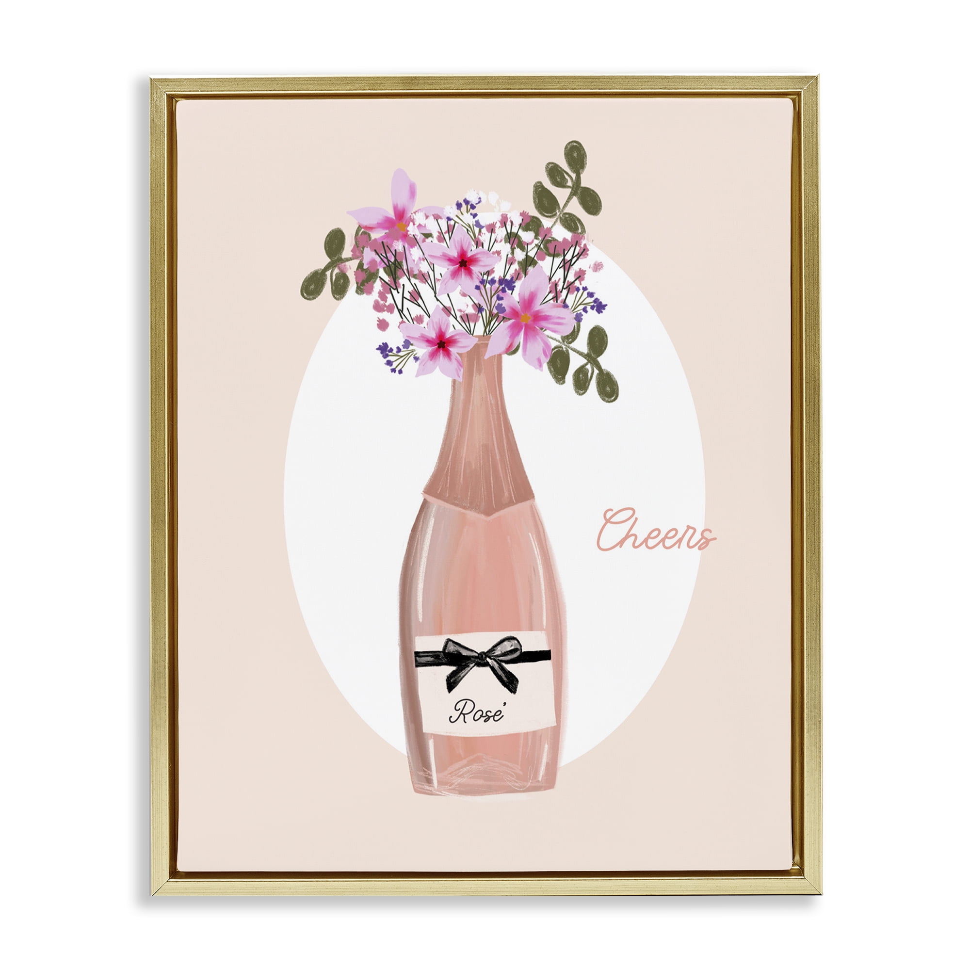 Stupell Industries Cheers Pastel Rosé Food & Beverage Painting Gold Floater Framed Art Print Wall Art, 17 x 21