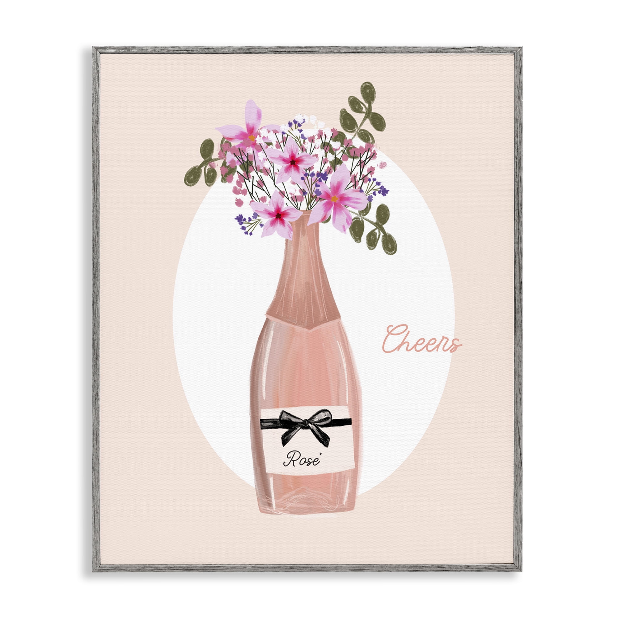 Stupell Industries Cheers Pastel Rosé Food & Beverage Painting Gray Framed Art Print Wall Art, 11 x 14