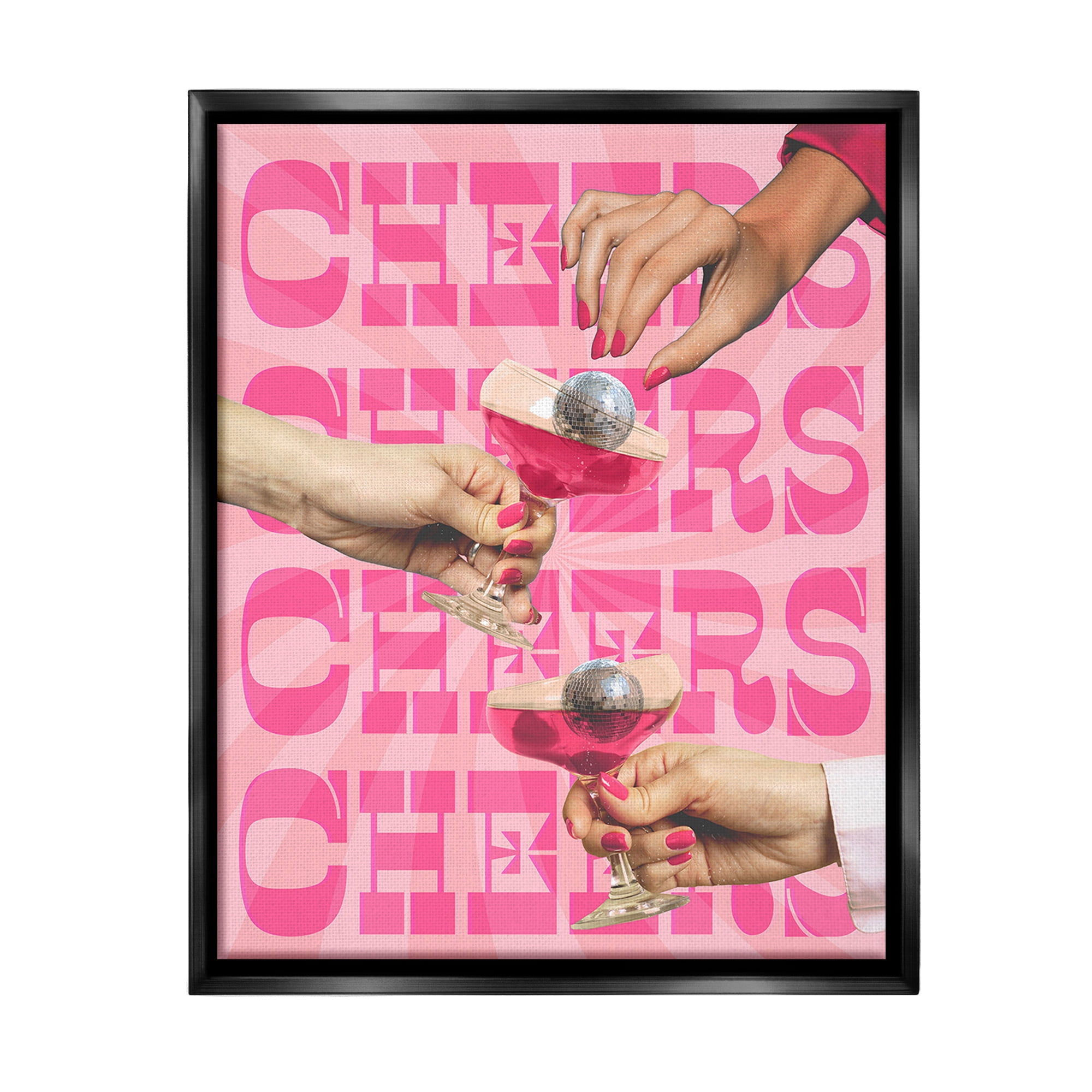 Stupell Industries Cheers Pink Margaritas Food & Beverage Painting Black Floater Framed Canvas Art Print Wall Art, 17 x 21