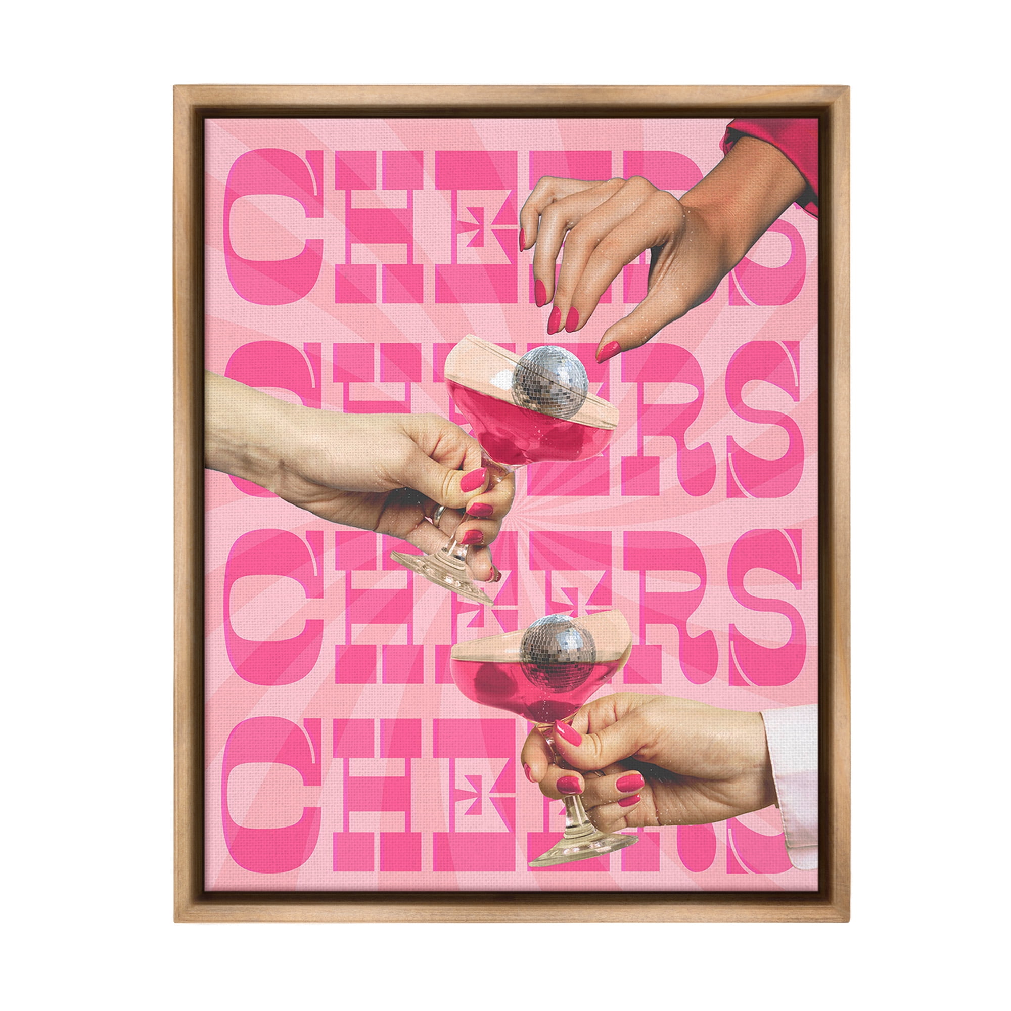 Stupell Industries Cheers Pink Margaritas Food & Beverage Painting Brown Floater Framed Canvas Art Print Wall Art, 17 x 21
