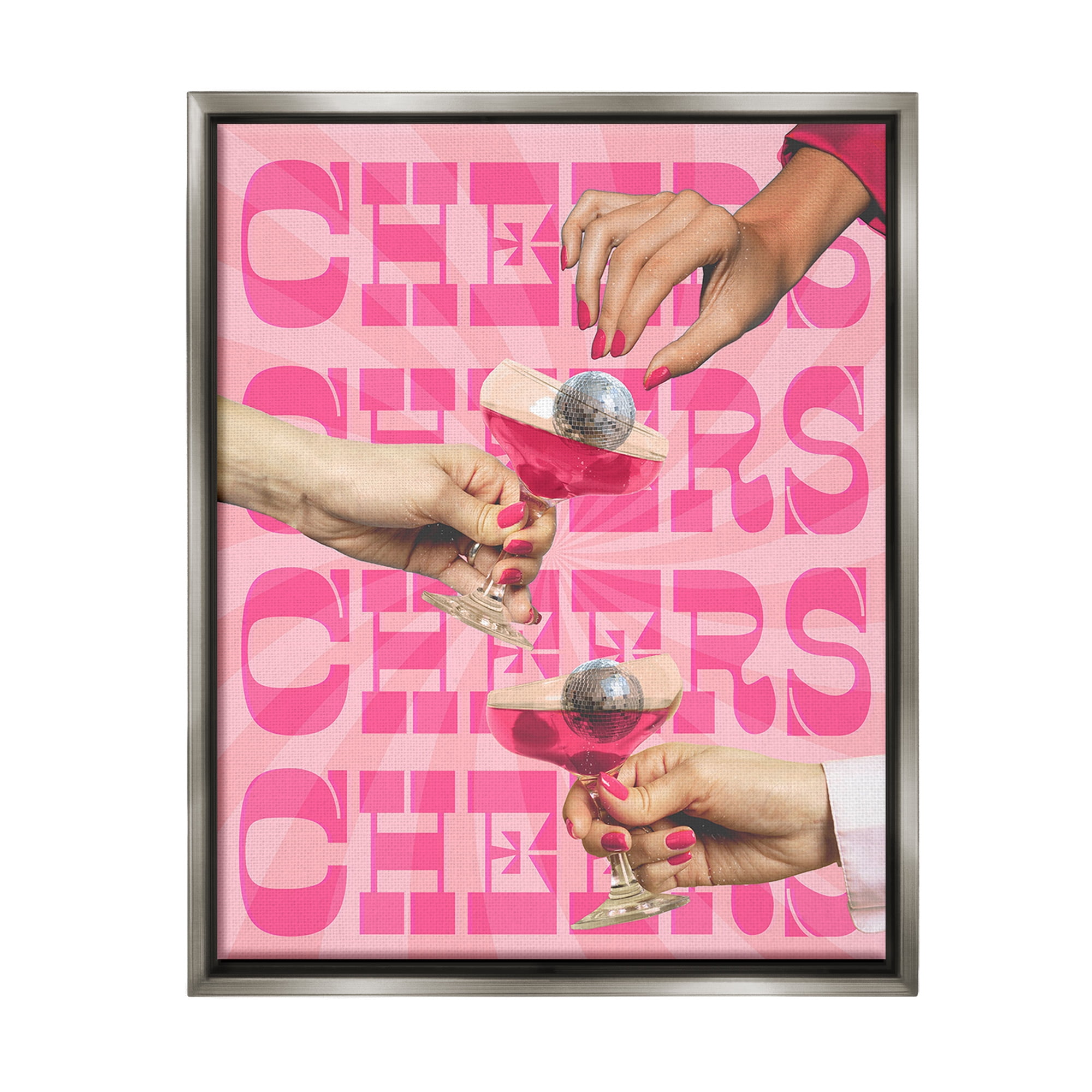 Stupell Industries Cheers Pink Margaritas Food & Beverage Painting Gray Floater Framed Canvas Art Print Wall Art, 17 x 21